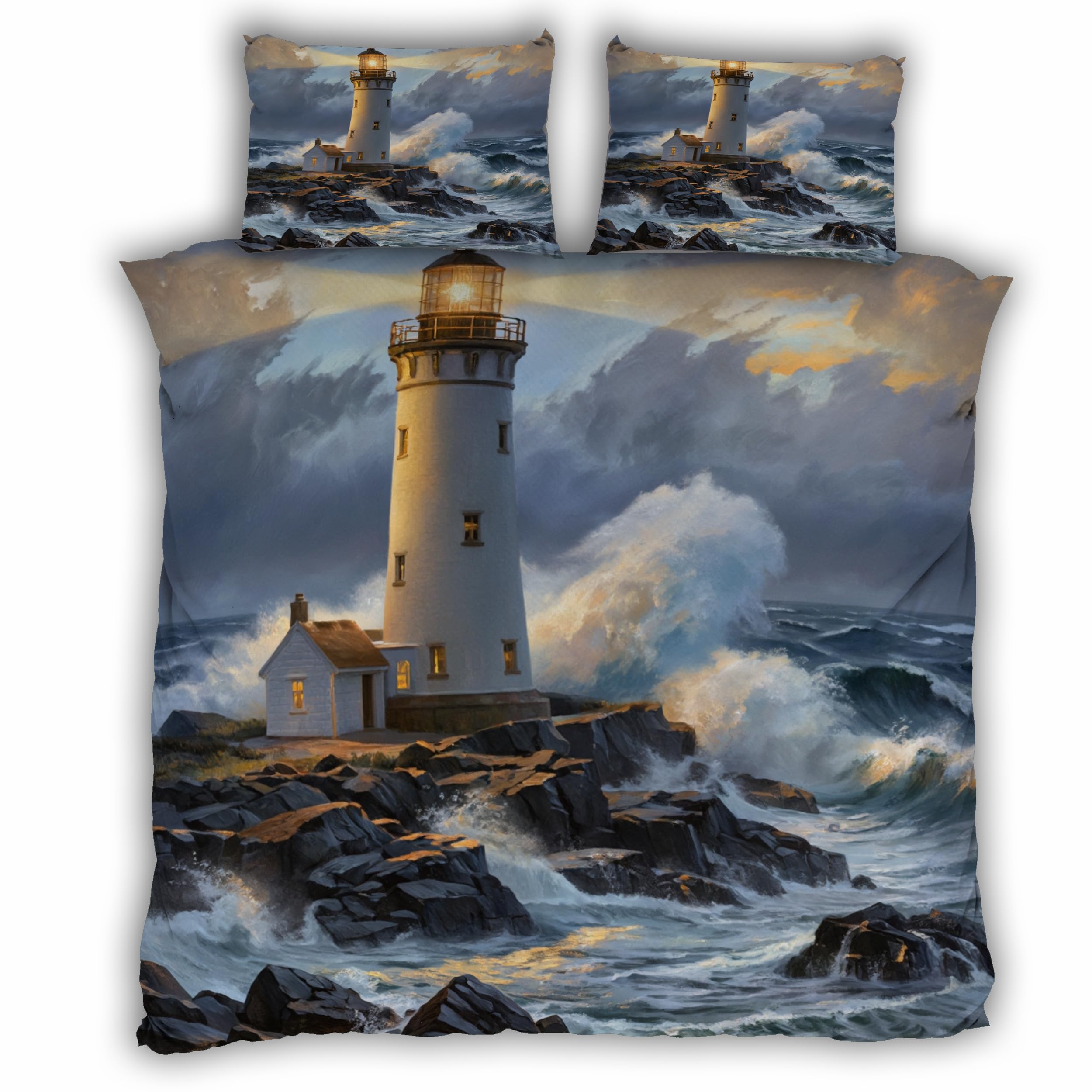 Linge de lit phare de deux personnes avec housse de couette maritime 220x240