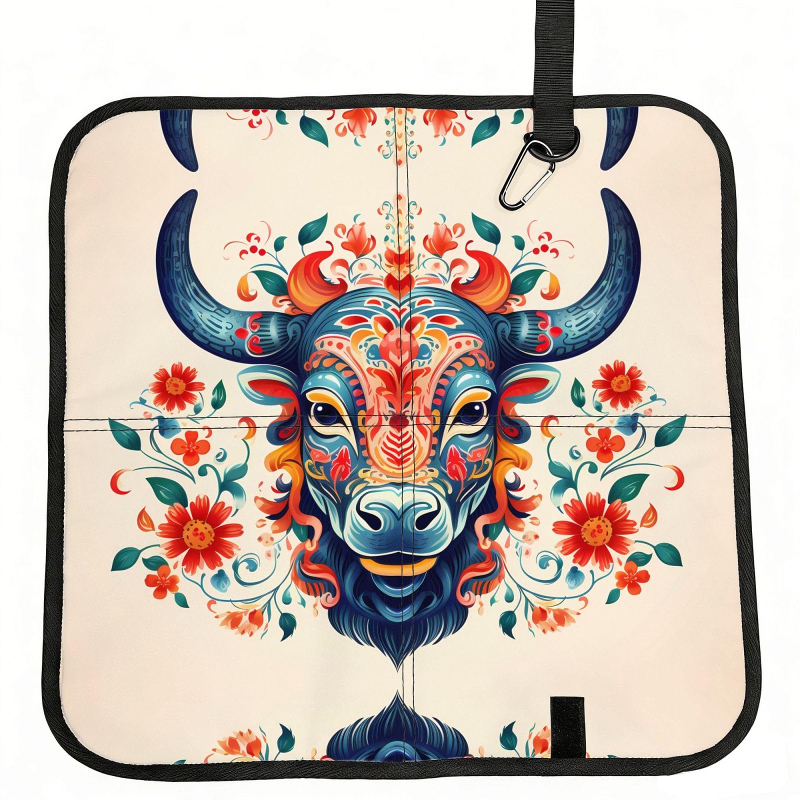 WZYCWB Cow head and flowers Foldable Seating Cushion with Carabiner - Stadium Mat for Camping, Hiking and Outdoor Activities