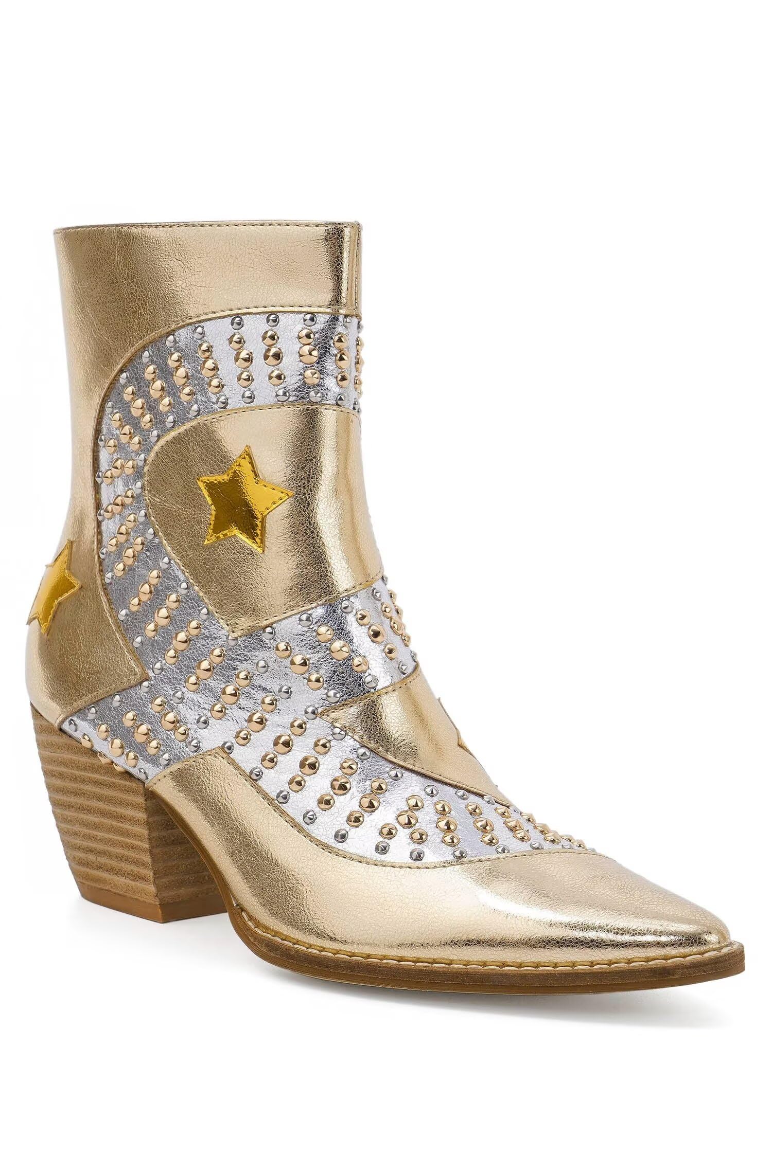 Womens Star Studden Western Boots Cowboy Boots Cowgirl Boots Pointed Toe Boots Stacked Block Heel Boots