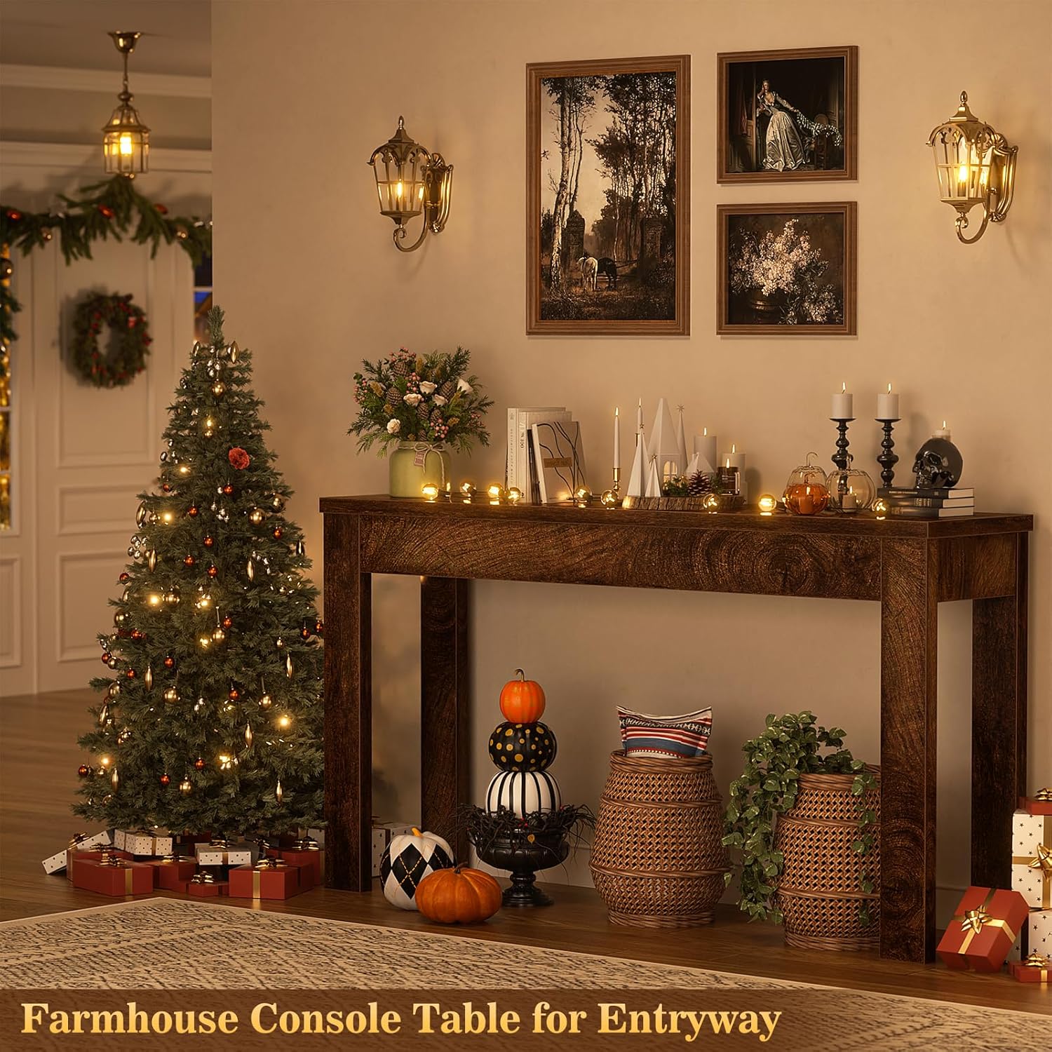 Armocity Console Table, 47" Farmhouse Wood Entryway Table, Sofa Tables Narrow Long Behind Couch, Entry Table for Entrance, Hallway, Living Room, Cracked Oak