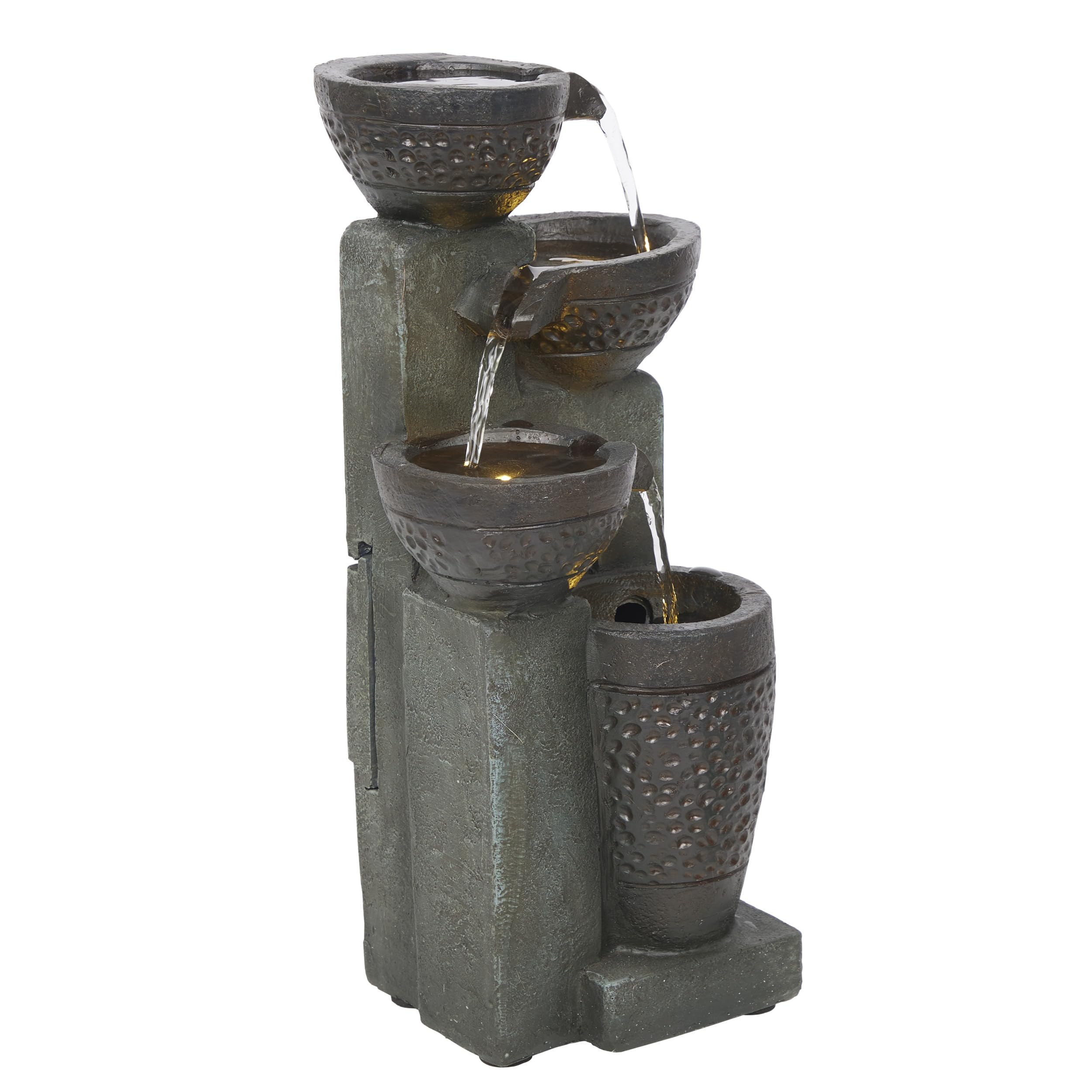 Alpine Corporatio 14" Tall Stoned Jar Cascading Water Fountain with LED Lights, Elegant Tabletop Water Feature for Home, Office, Living Room, and Bedroom Decor, Gray 8