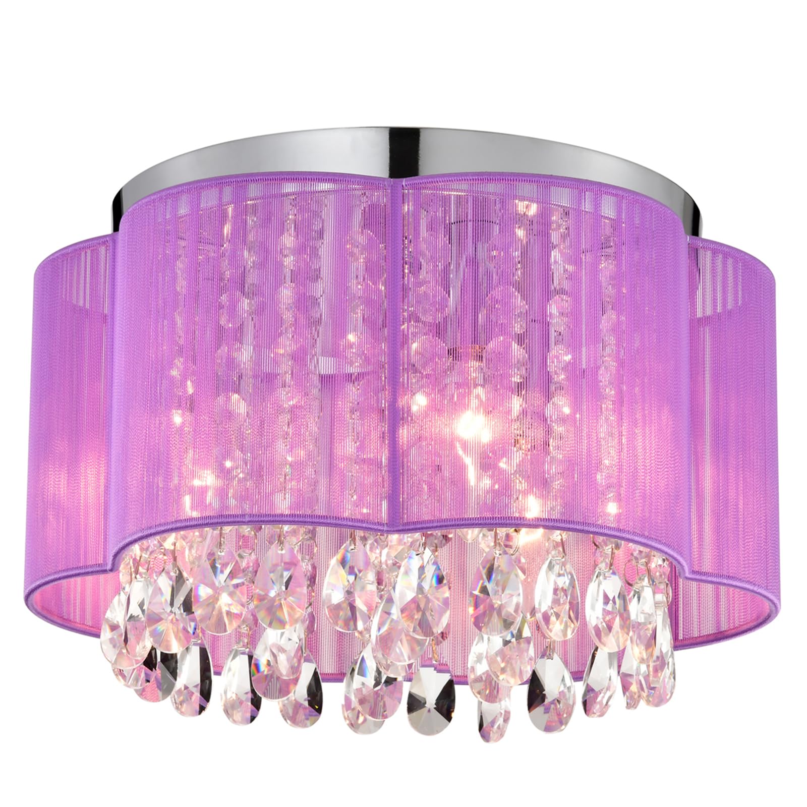 LaLuLa Crystal Chandelier for Bedroom - 3 Light Purple Ceiling Fixture for Girls' Room, Closet, Nursery