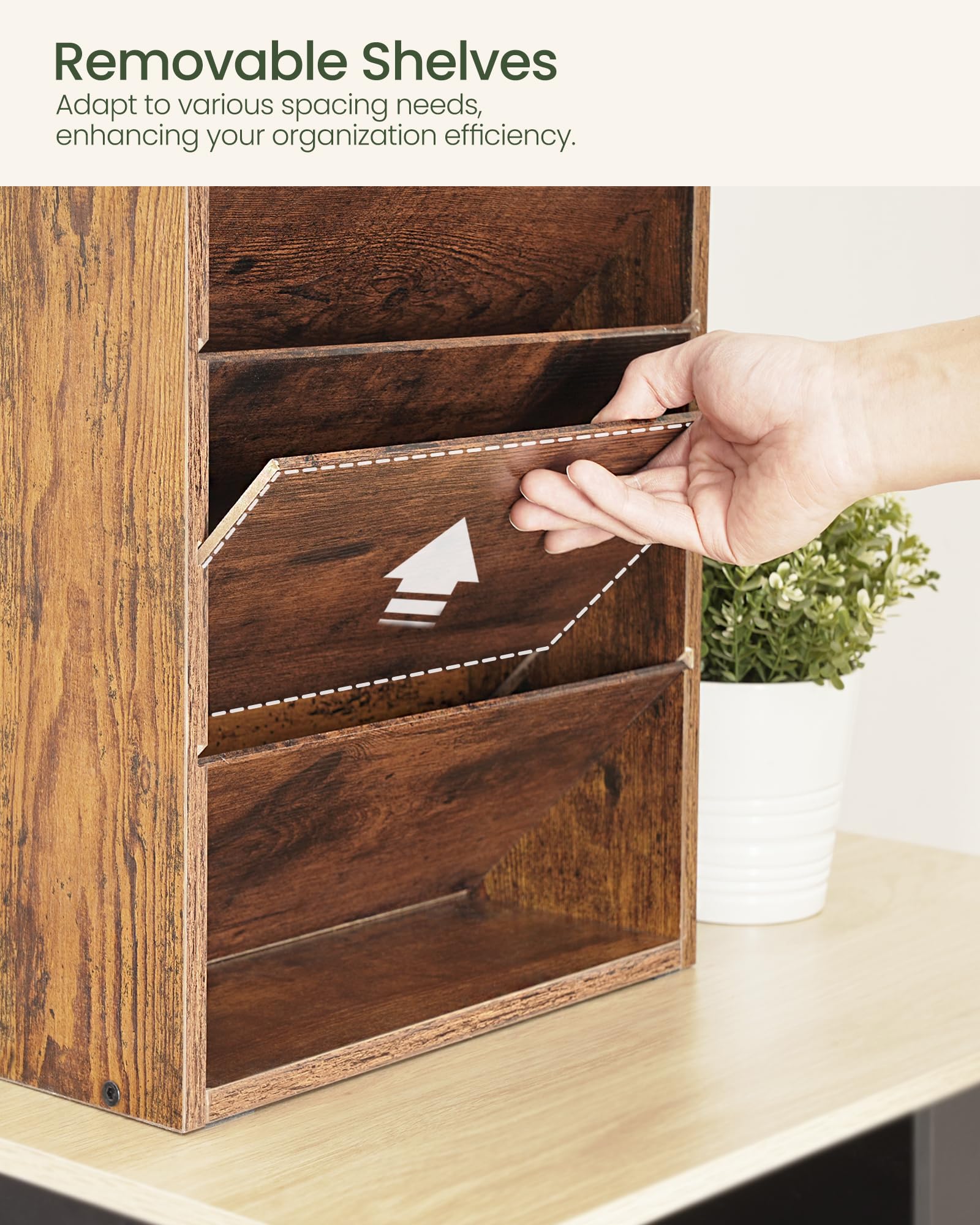 CHOEZON Organiseur mural à 10 niveaux, organiseur de courrier suspendu, porte-fichiers avec 4 crochets latéraux, organiseur de courrier industriel et de rangement, support vertical en bois pour bureau