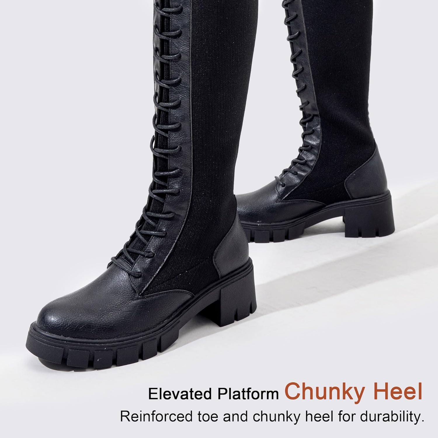 Vepose Women's 953 Knee High Combat Boots Chunky Platform Heel, Lace Up Gothic Punk Work Boots for Dresses and Jeans - Image 8