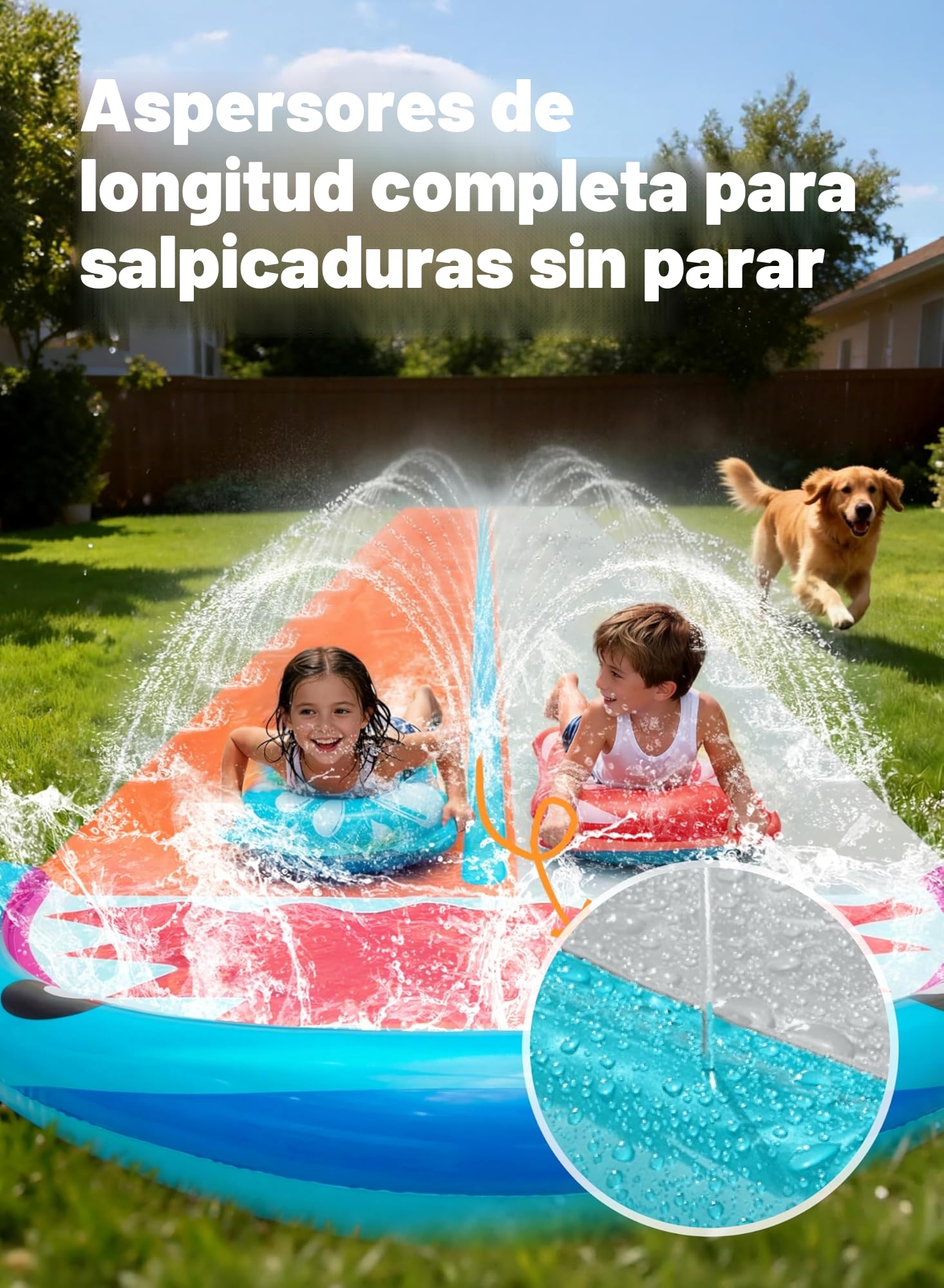 Sloosh 22,5ft/685,8cm Tobogán de Agua con 2 Tablas inflables, tobogán de césped de Doble Carril con rociadores avanzados, Juguete de Verano para niños y Adultos, diversión en el jardín, Tiburón