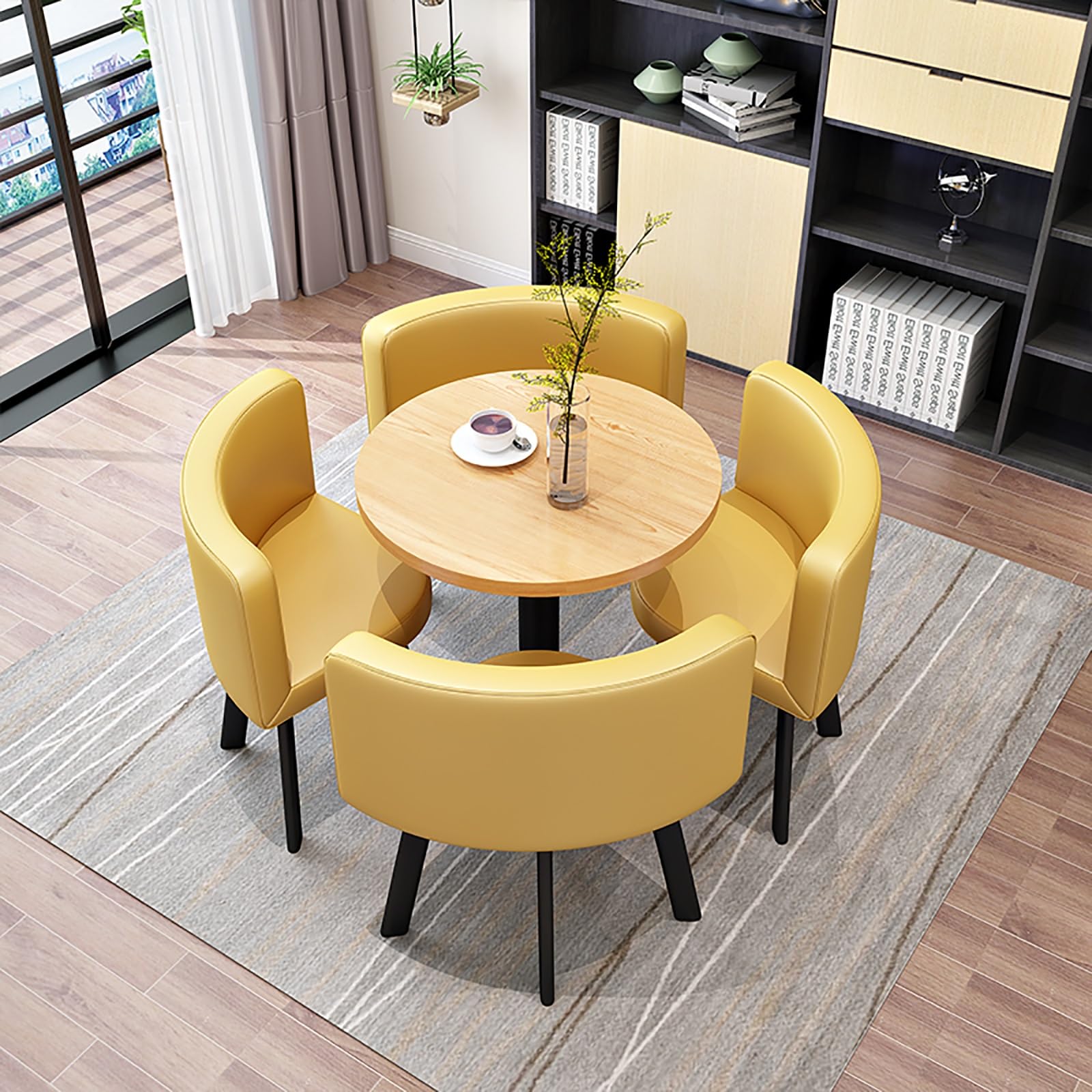Round Dining Table Set for 4 with Marble Top and Chairs Office Reception Desk and Chair Set Suitable for Lounge Living Room Modern Furniture Dining Set,Yellow 2-Circle-Cortex