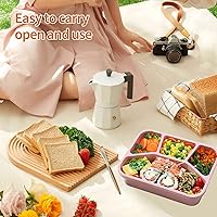 Vista 5 de Paquete de 4 loncheras Bento, recipiente de 4 compartimentos para preparación de comidas con cubierta transparente, lonchera Bento reutilizable