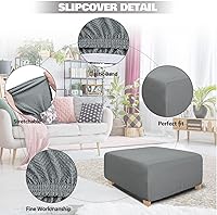 Vista 2 de NeColorLife Funda otomana cuadrada de tela jacquard, funda otomana gruesa y elástica para reposapiés otomana cuadrada y rectangular de gran