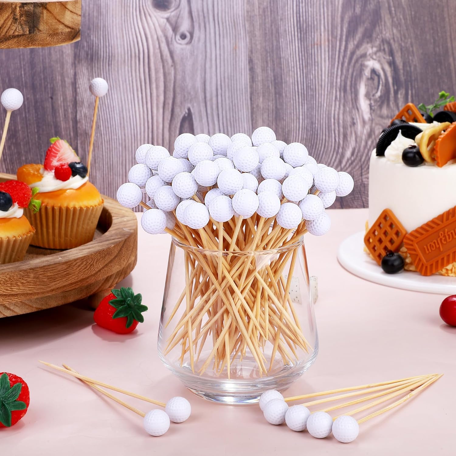 Aodaer 200 Pieces Golf Toothpicks 4.72 Inch Golf Club Cocktail Picks Decorative Sports Ball End Bamboo Fruit Sandwich Skewer Picks for Appetizers Cocktail Catered Events Buffet Party Holiday Supplies