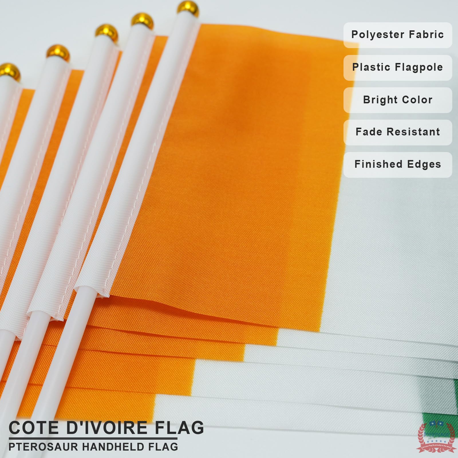PTEROSAUR Lot de 50 drapeaux de la Côte d'Ivoire, 14 x 21 cm, petits drapeaux nationaux de la Côte d'Ivoire, pays africains à main à agiter (50)