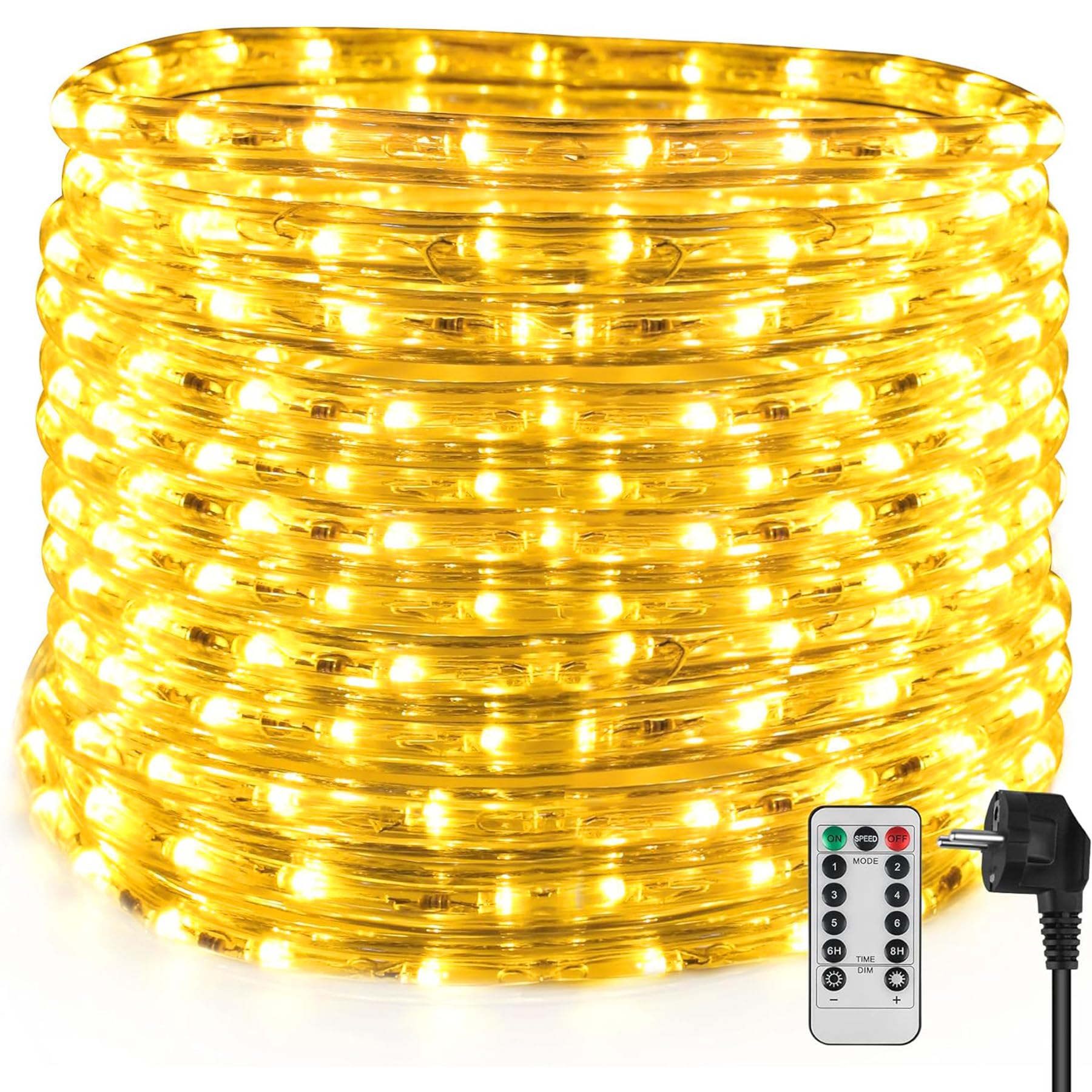 Wąż świetlny LED, 6 m, do użytku na zewnątrz, z pilotem zdalnego sterowania, funkcja pamięci, 216 diod LED, wąż świetlny, na zewnątrz, ciepła biel, 6 trybów jasności, możliwość ściemniania