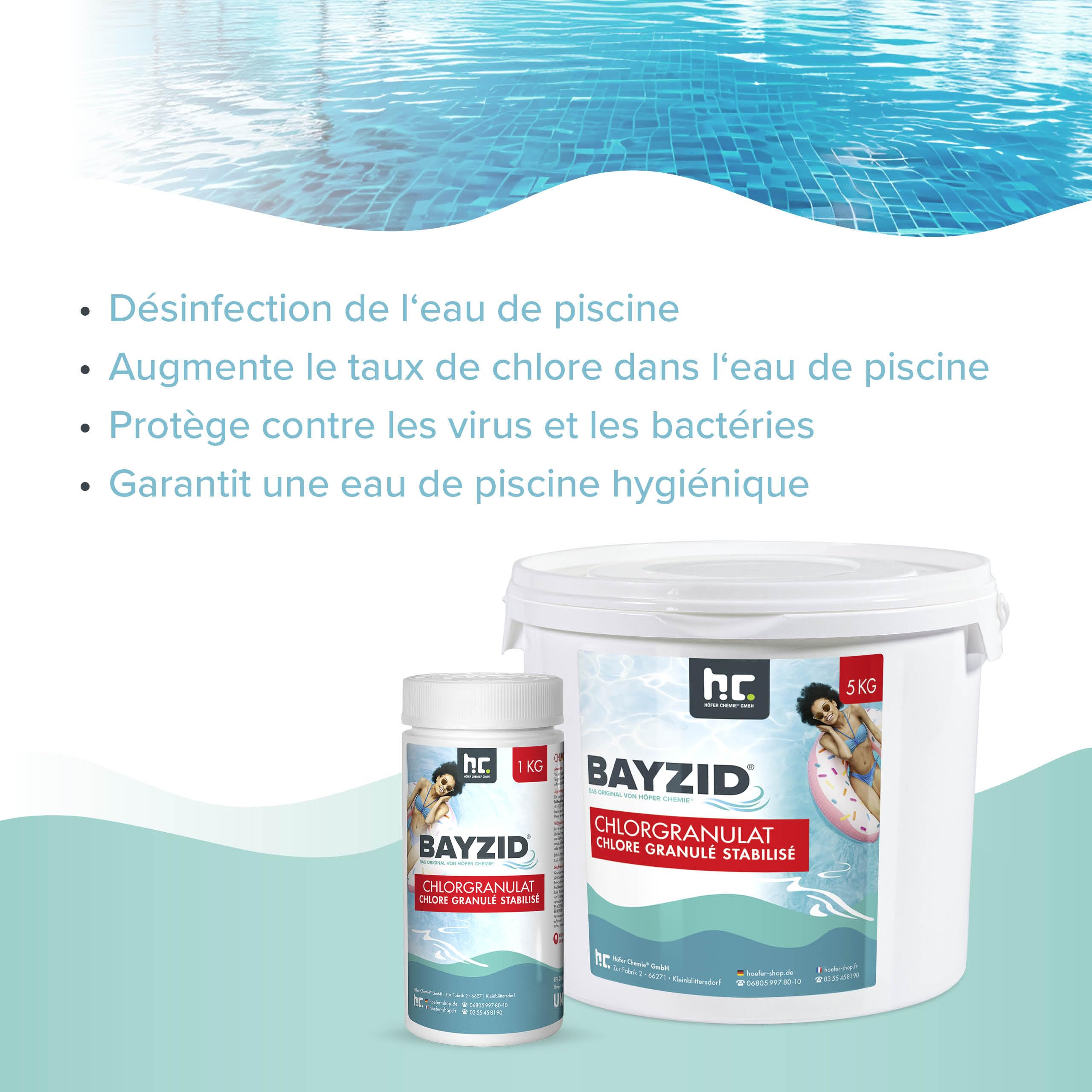 Höfer Chemie 1 x 5 kg Granulé de Chlore Choc pour Piscine – Hautement Efficace, Rapidement Soluble, Désinfection pour Une Eau Propre et Hygiénique