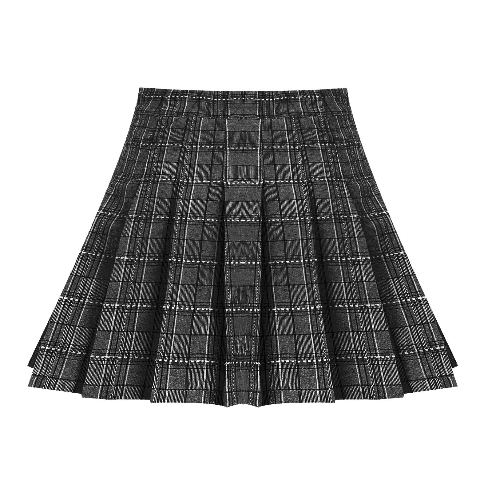 easyforever Girls Kids Casual Above Knee Length A-line Pleated Plaid Print Skirt Dance Short Skirt Grey 3-4