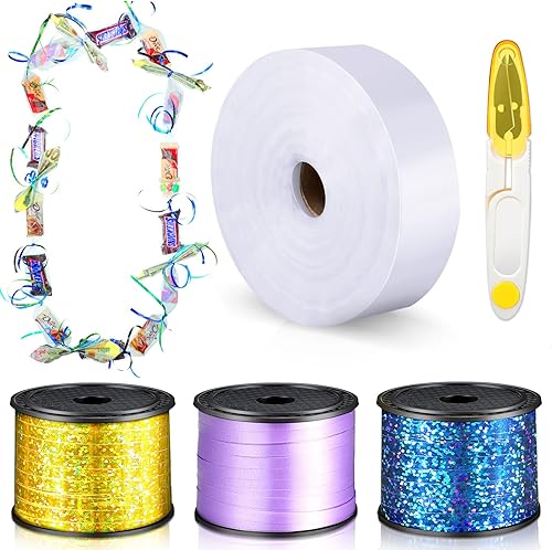 El kit de fabricación Candy Lei para recuerdos de fiesta de graduación incluye tubos de polietileno de 2 pulgadas x 1000 pies, 3 rollos de cinta de