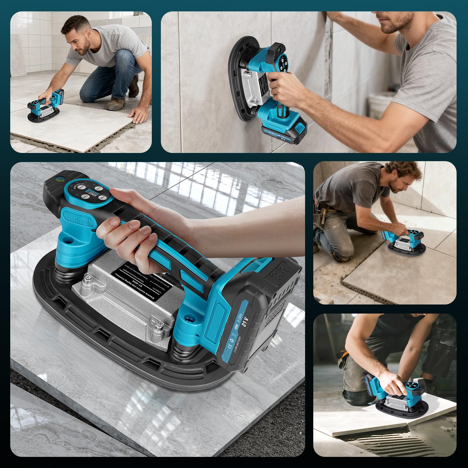 2 IN 1 Akku Fliesenrüttler & Saugnäpfen Kompatibel mit Makita 18V Akku, Fliesenvibrator mit 22.5x12 Saugnapf | 250KG Adsorption | 9 Gang Einstellbaren für 0.3-1.8m Fliesen Wandfliesen (Ohne Batterie)