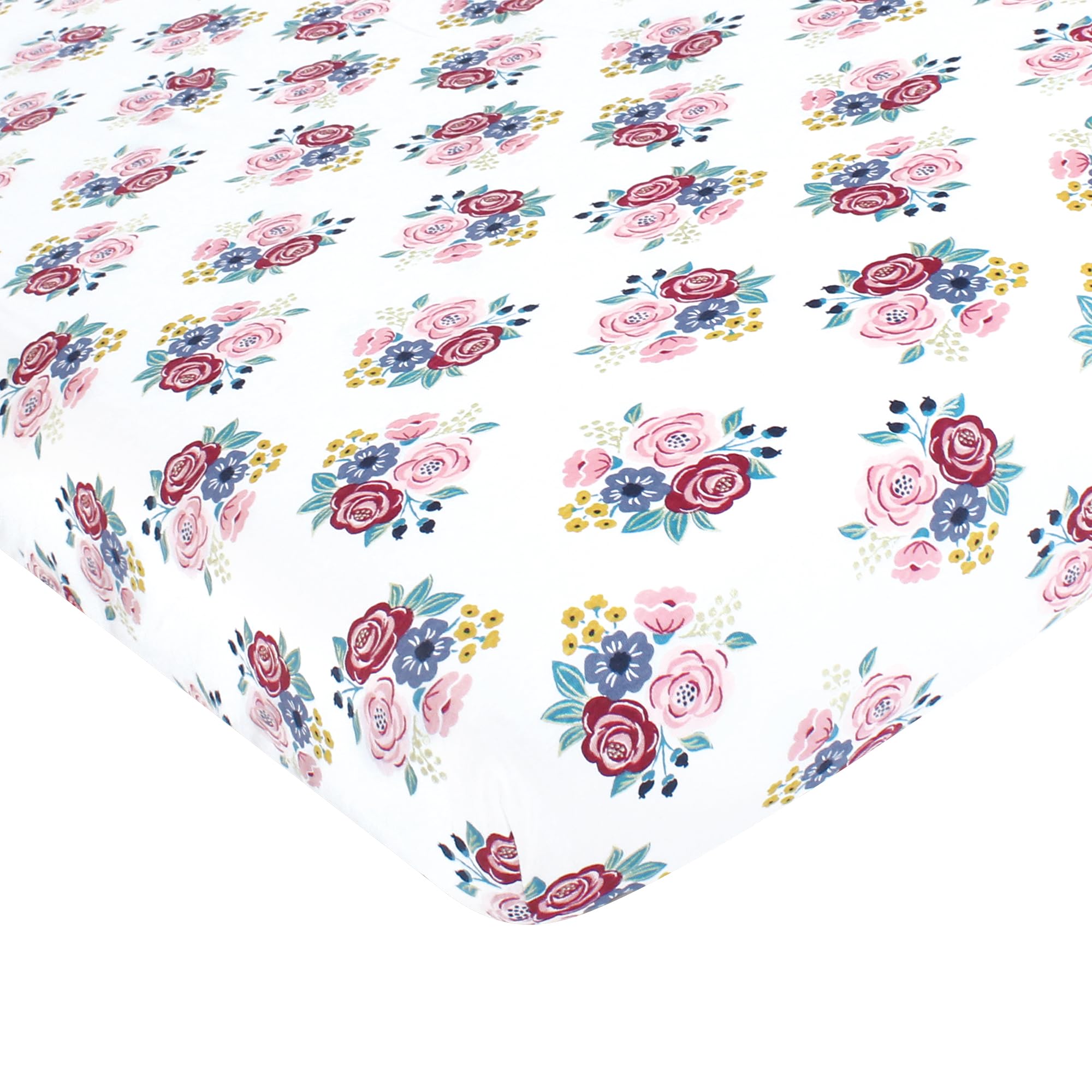 Hudson Baby Unisex Baby Cotton Fitted Crib Sheet, Blush Navy Floral, One Size