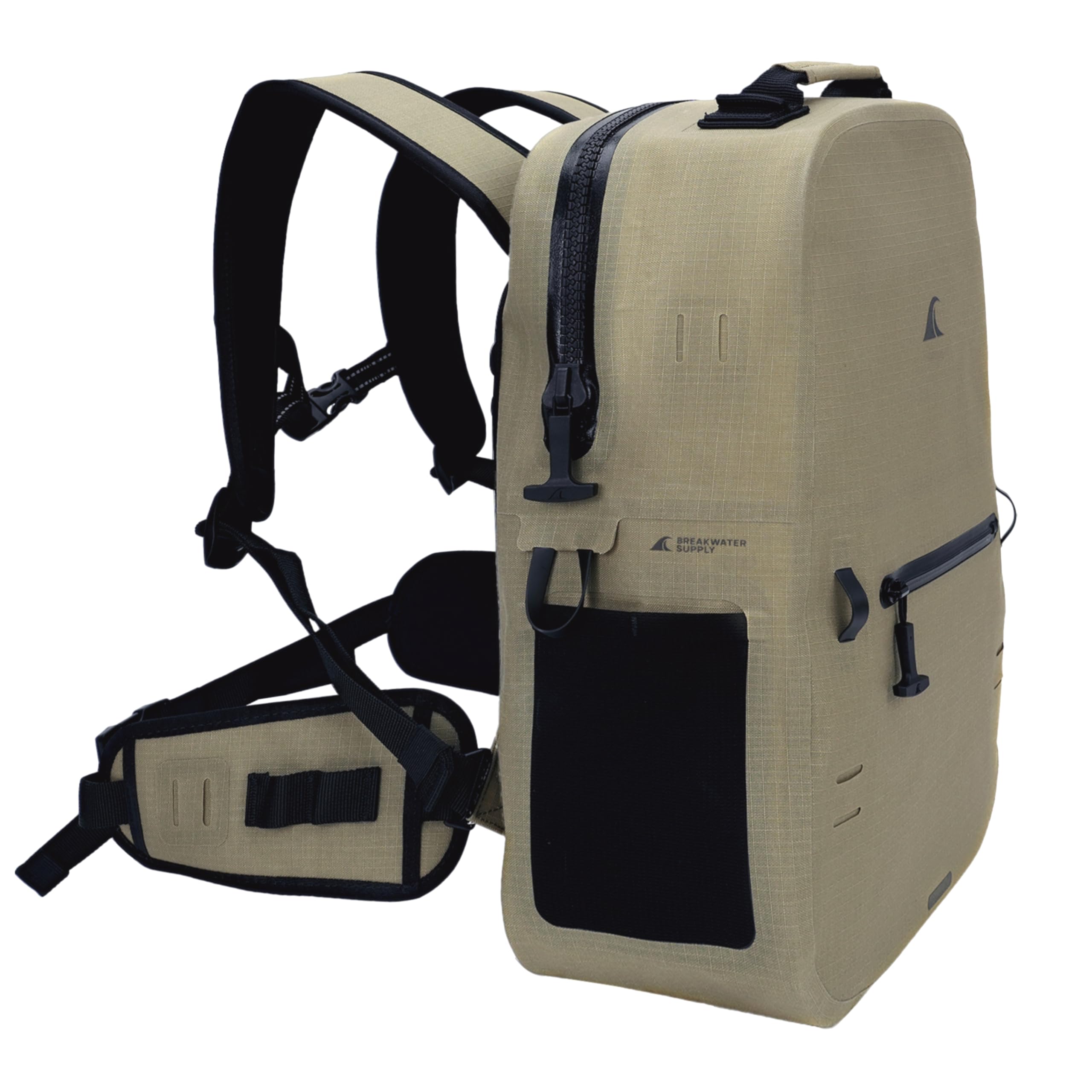 Breakwater Supply River Ute Mochila impermeable, bolsa seca sumergible flotante IP68, cinturón acolchado para la cadera y cremalleras herméticas | 20L