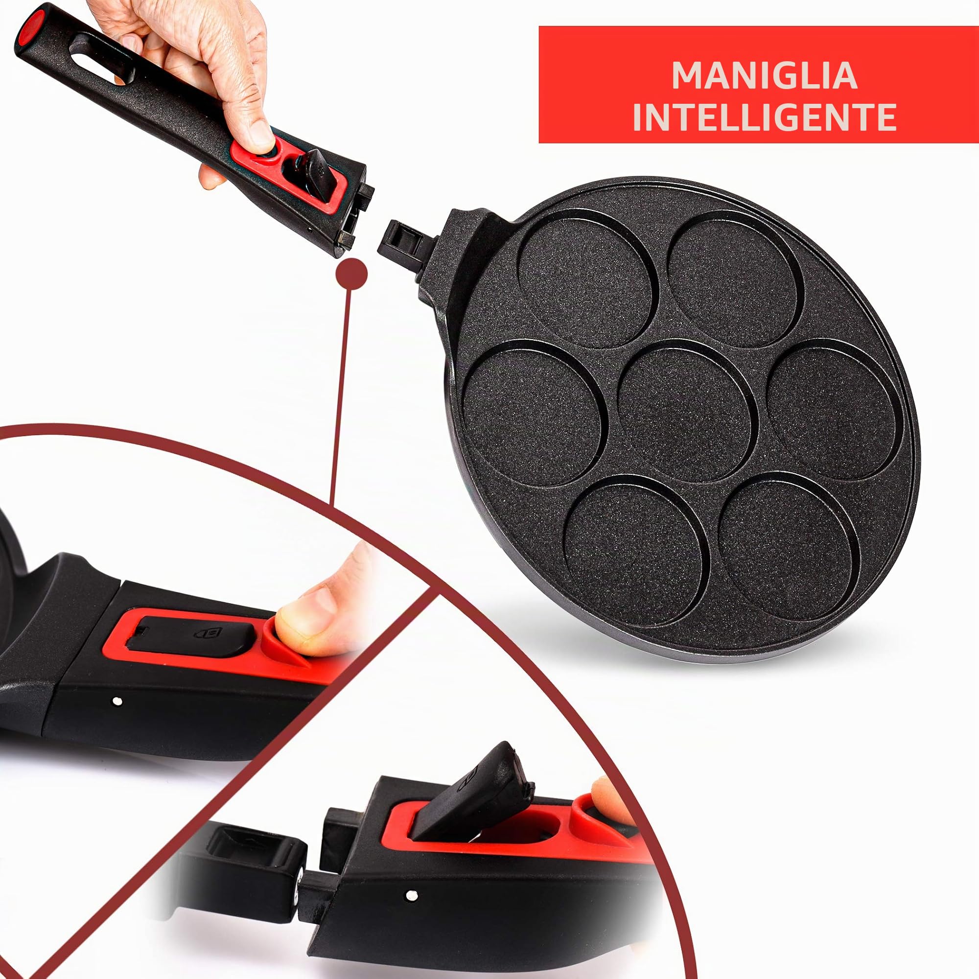 INTIGNIS® Padella antiaderente - Mini padella per pancake multiforo, padella per crêpes e pancake in stile americano con 4/7 fori per pancake individuali perfetti (7 - Smart)
