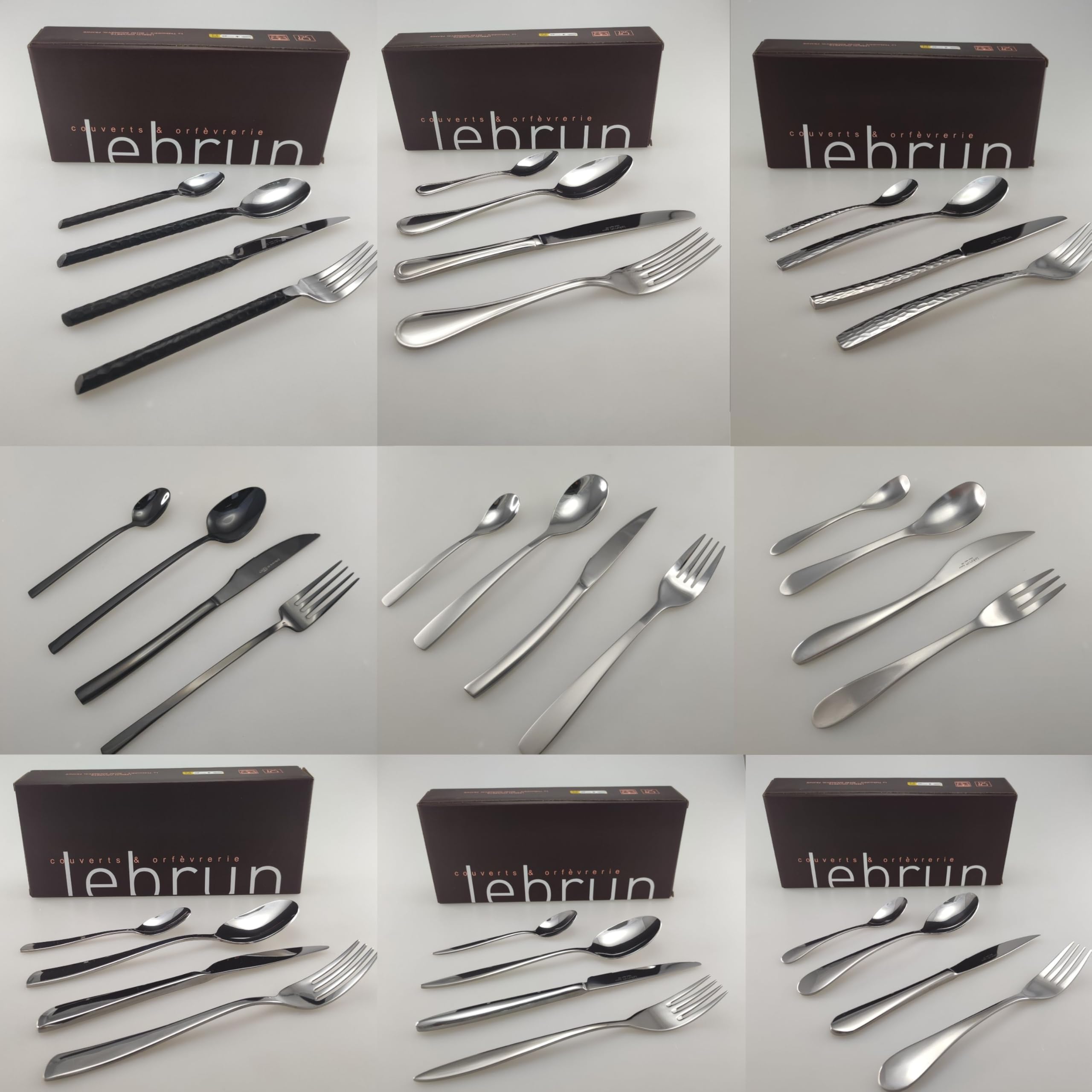 Lebrun Posate CABANA - MENAGERE 24 pezzi in finitura a contrasto - Servizio da tavola per 6 persone: 6 forchette, 6 coltelli da tavola, 6 cucchiai, 6 cucchiaini - Made in Francia.