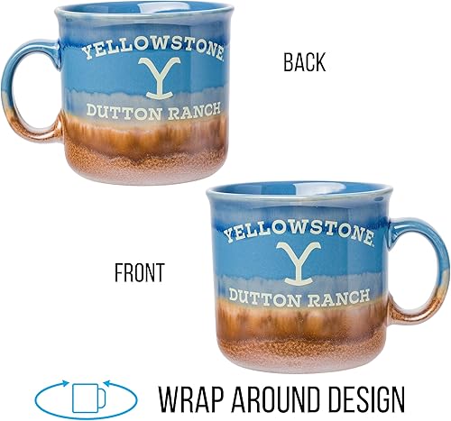 Vista 92 de Silver Buffalo Yellowstone Dutton Ranch Montana - Taza de cerámica de campamento con esmalte reactivo, 20 onzas