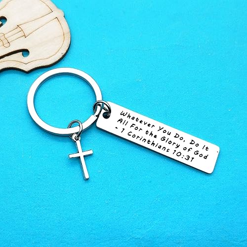 Miniatura 6 de Xiahuyu Llavero cristiano, versículo de la Biblia, regalo de bautismo y comunión, regalos religiosos inspiradores para mujeres y hombres