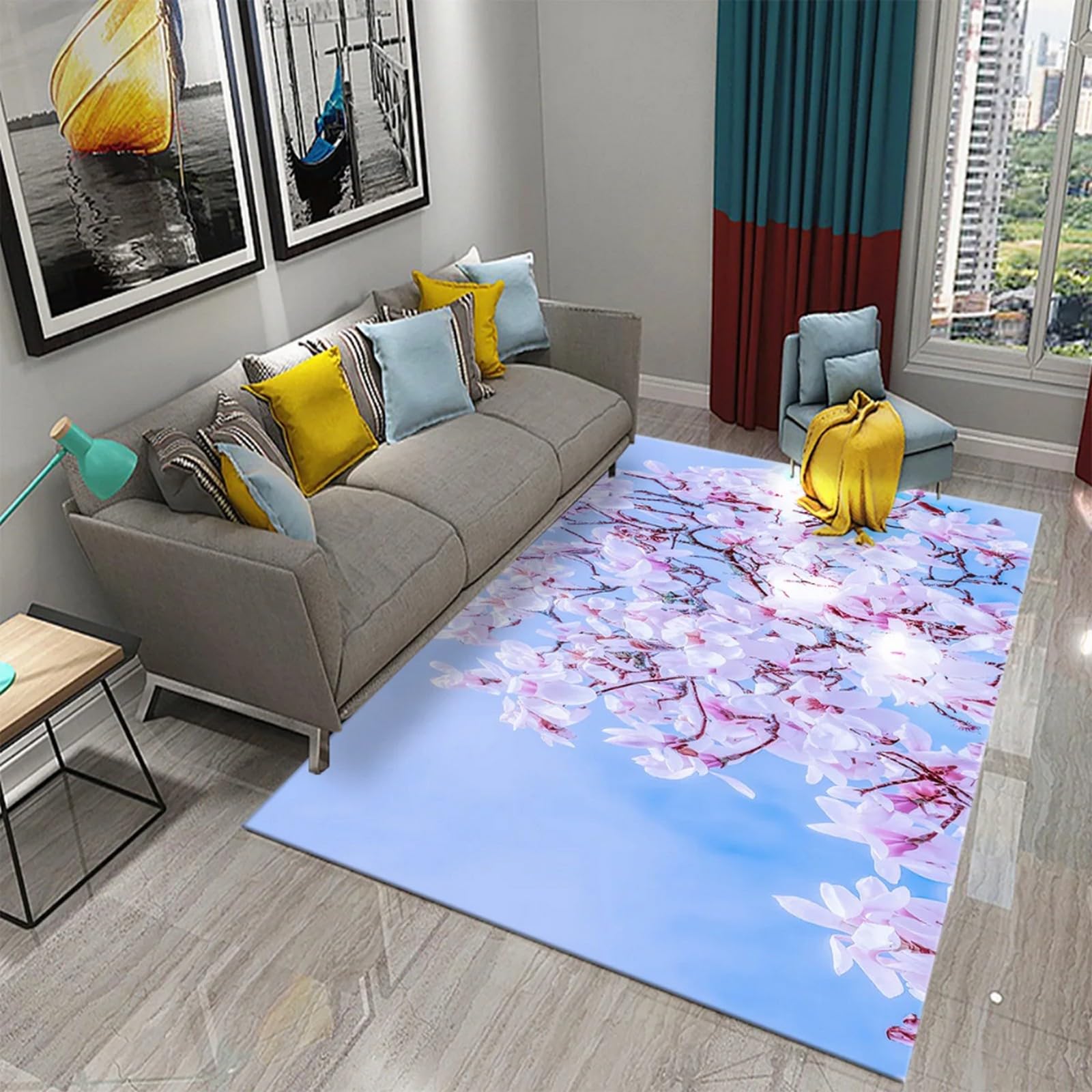 Tapis salon moderne 3D fleurs 120 x 160 cm carré lavable