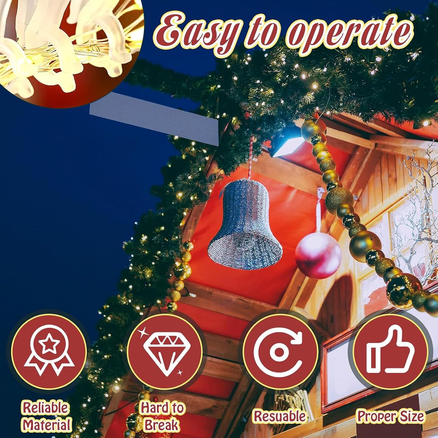 100 Pack Holiday Light Clips, Christmas Light Clips Outdoor Gutter Hook for Christmas Indoor Outdoor Decoration String Lights, Weatherproof Outside Mini Lights Clip for Xmas Tree Winter Holidays Party