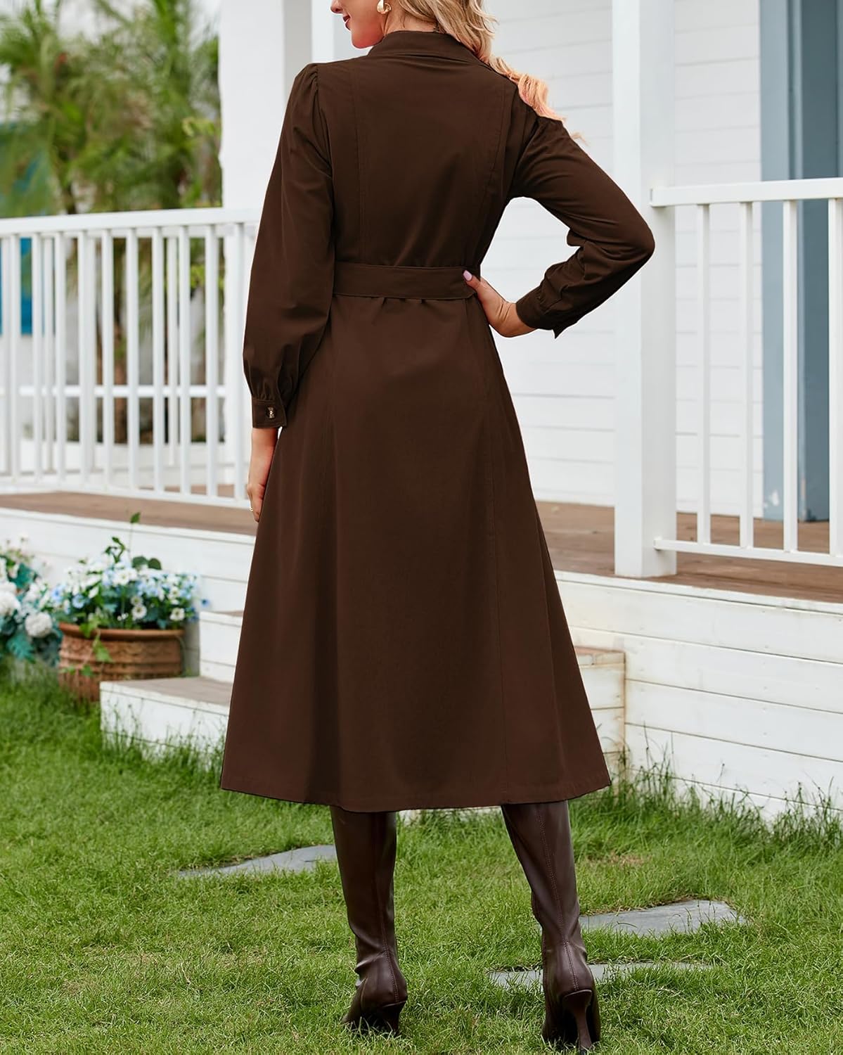 Women's Corduroy Maxi Dress Long Sleeve Cord Button Down Fall Shirt Long Dress with Belt - Image 5