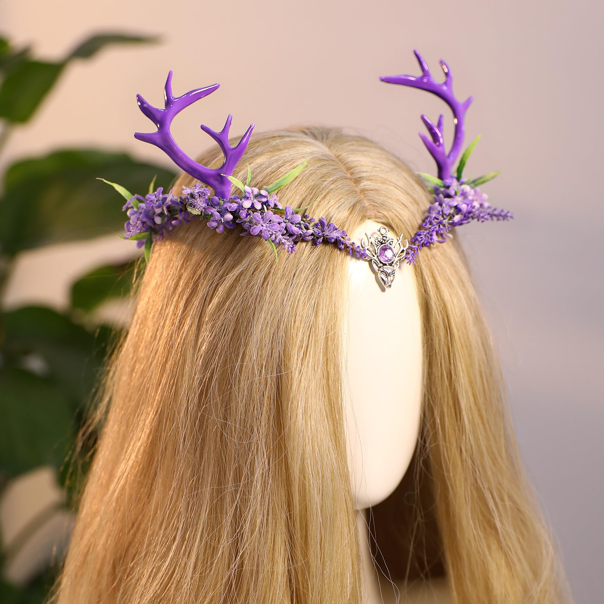 Amazon.com: MOSTORY Purple Fairy Antler Crown - Flower Elf  display picture 1