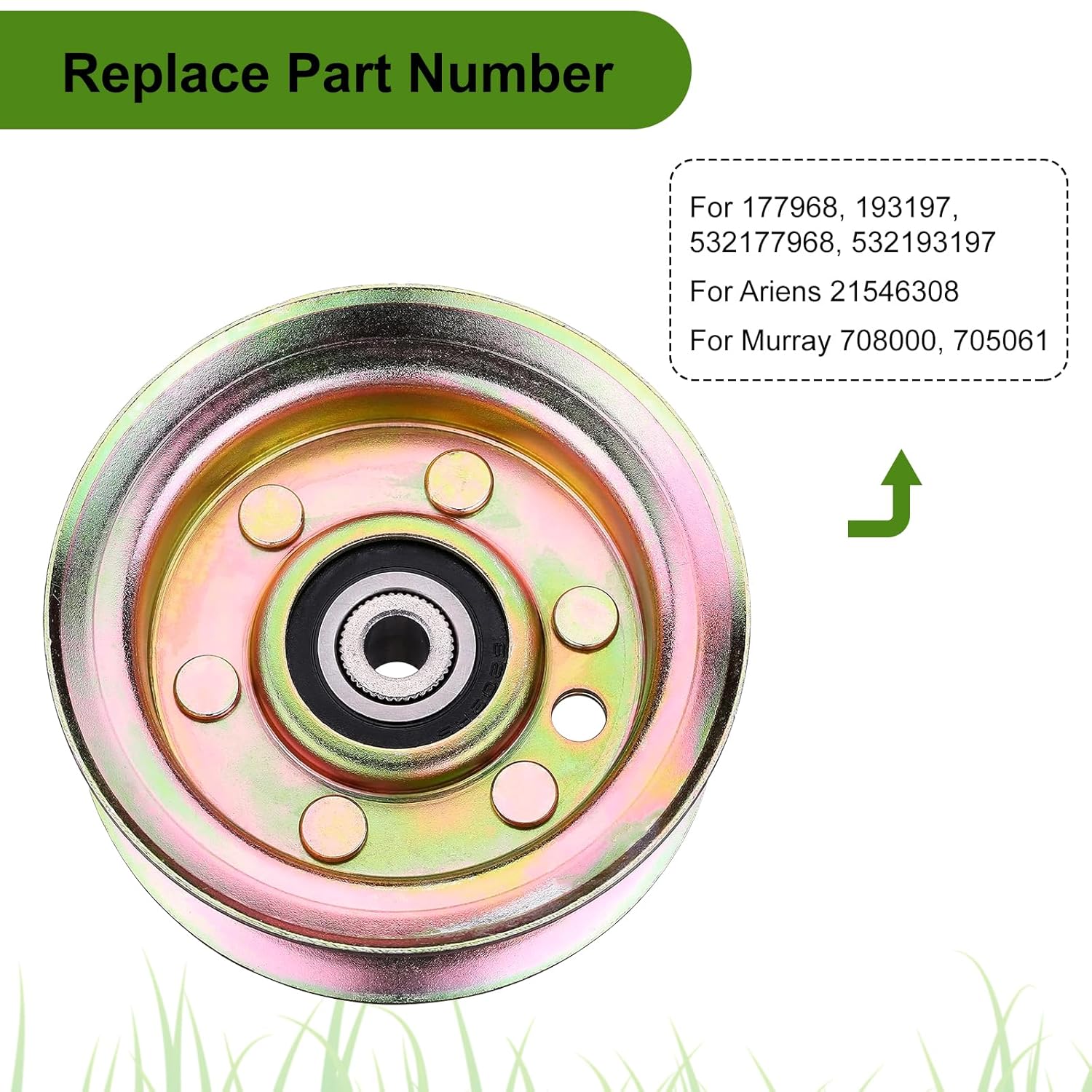 Belleone 177968 Idler Pulley Fits for Craftsman HU Mower, 193197 Flat Idler Pulley Compatible with HU Sears Pou LAN Lawn Tractors with 42" 46" 48" Deck, Replace for 532177968, 2 Pack