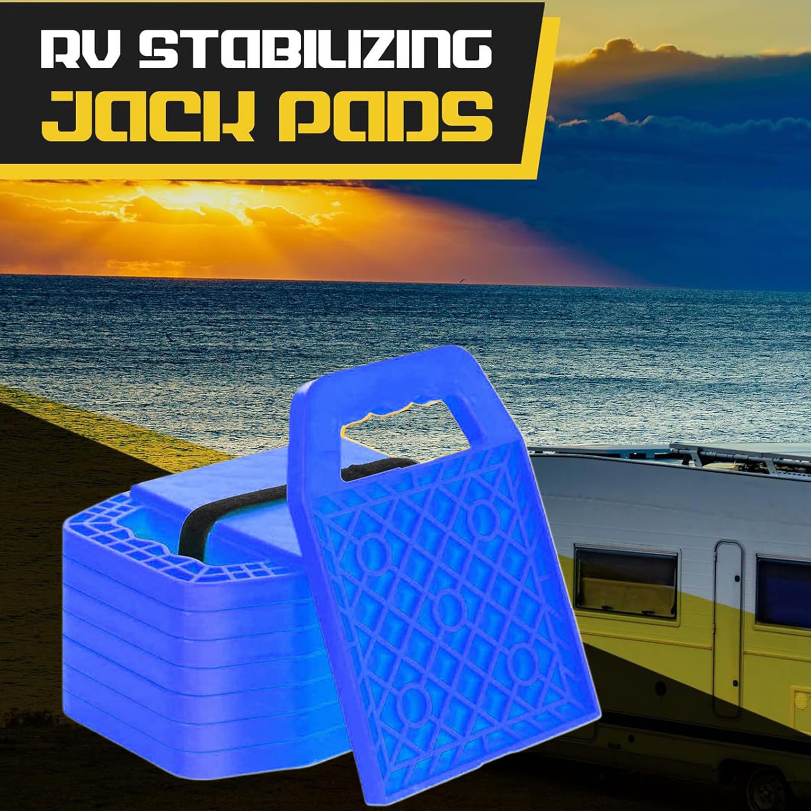 Camping-car Stabilisateur Cales de Vérin | 4 patins antidérapants multi-angles pour camping-car - Patins de vérin | pour camping-car, fourgon, caravane, camping, voyage, extérieur, stationnement, entr
