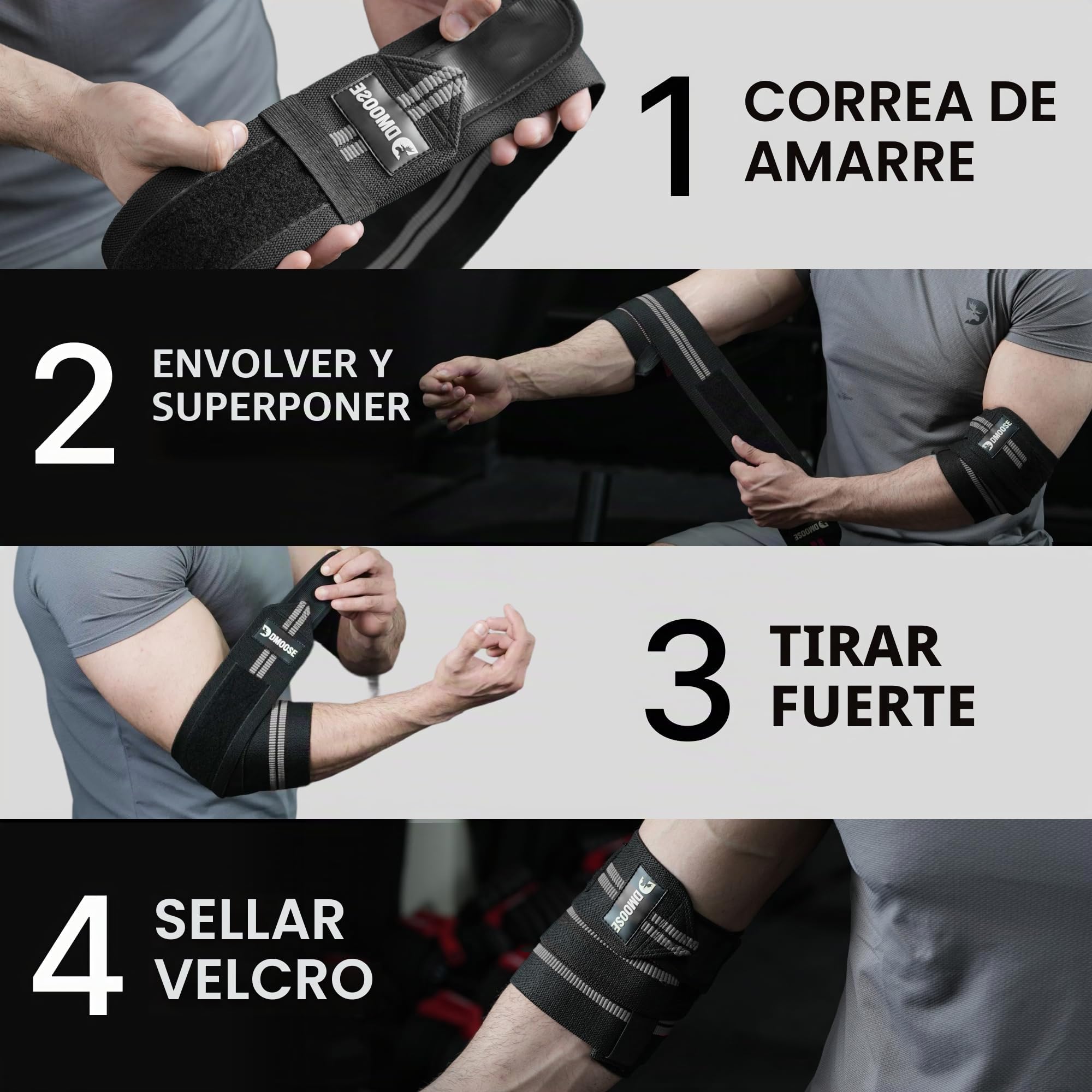 DMoose Fitness Coderas para levantamiento de pesas (par) de 40 pulgadas, soporte ajustable para apoyo articular, alivio del dolor y tendinitis, correas de codo para levantamiento de pesas, prensa de