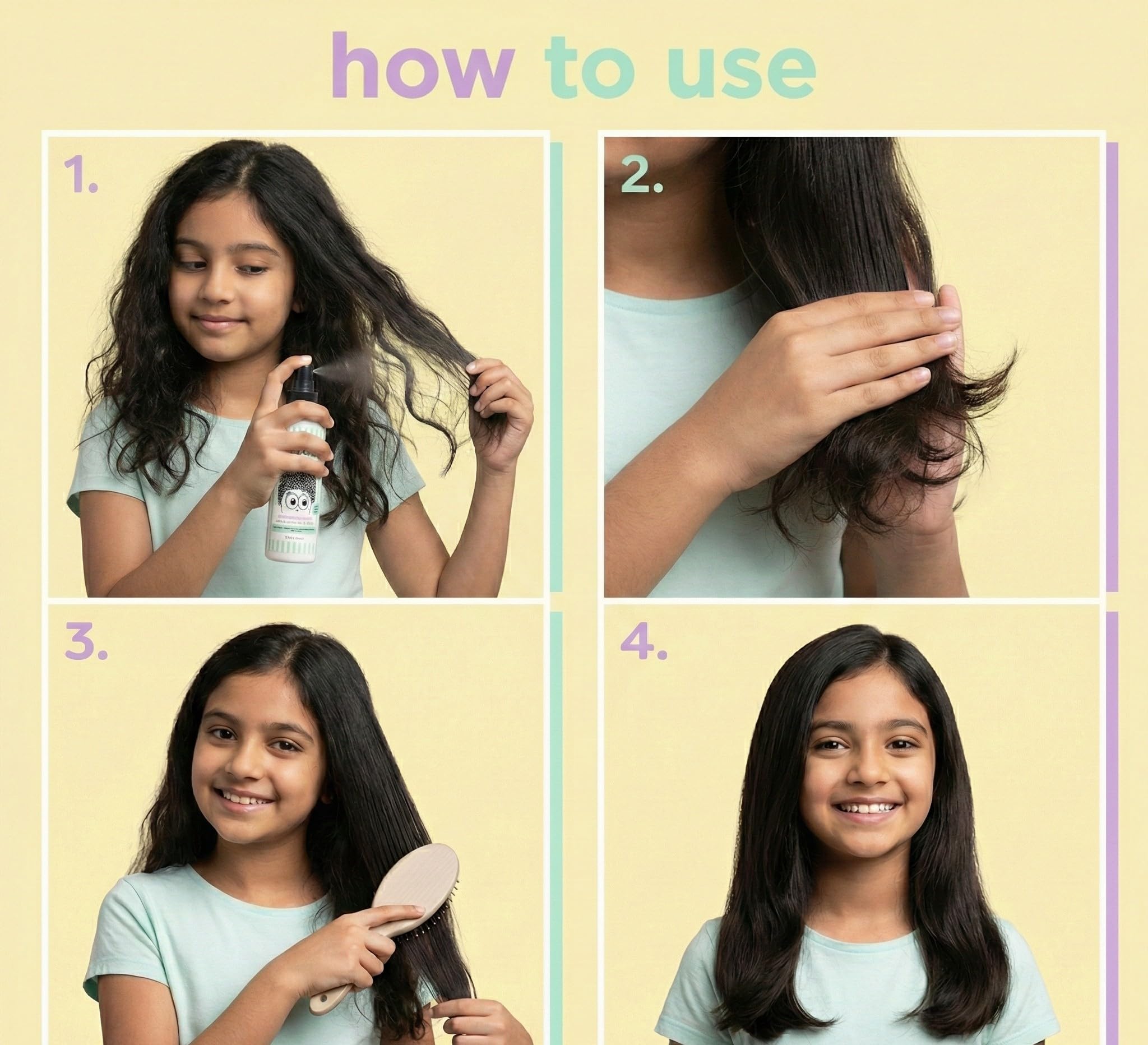 zuzu & zee detangling spray for kids | no tears hair detangler with argan oil, green tea extract & plant protein | for girls & boys | sulfate-free, silicone-free | 100ml 4