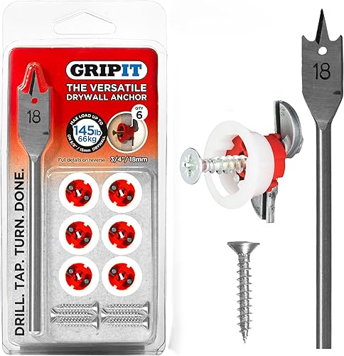 Gripit Anclajes rojos para paneles de yeso  Anclajes de pared y tornillos para paneles de yeso  Kit de anclajes y tornillos  Anclajes de pared de