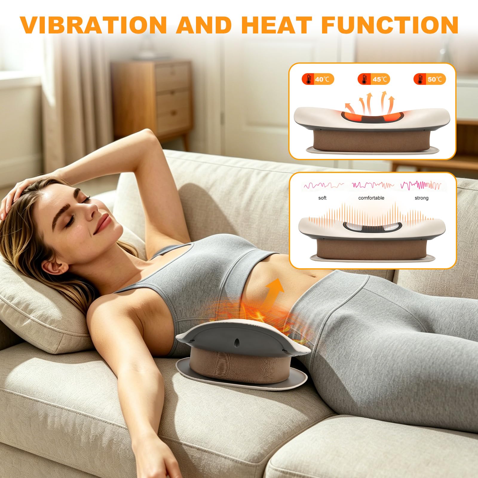 5 en 1 Appareil de Massage Lombaire électrique, 3 Niveaux Appareil de Massage Dorsal Sans Fil avec Traction 26°par Airbag, Compresse Chaude, Electrothérapie EMS à 6 Niveaux, Vibrations