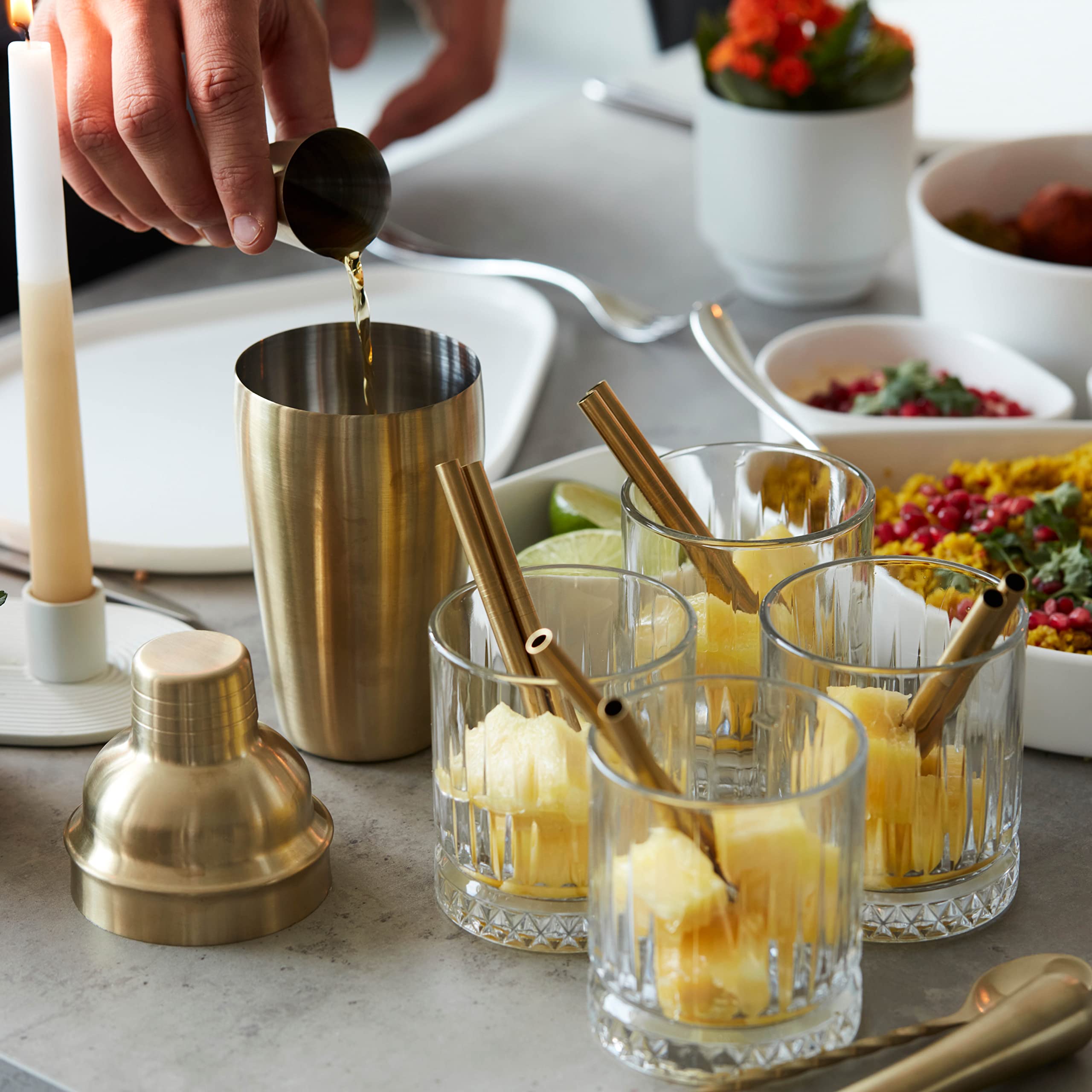 Point-Virgule kit Cocktail Complet avec Shaker Cocktail, doseur Cocktail, cuillère Cocktail, Pilon à Cocktail, doré