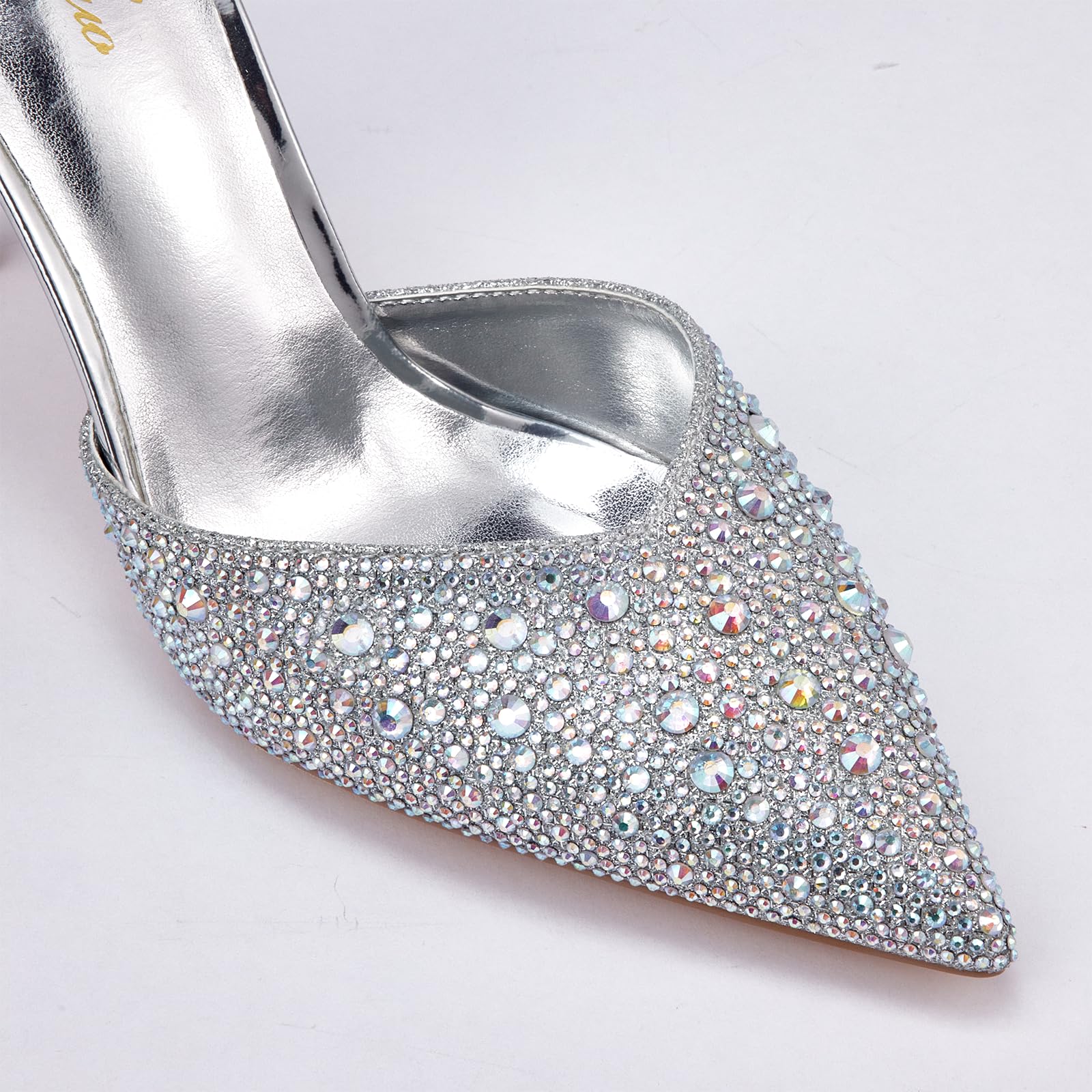 Zhabtuc Strass Pumps für Damen Glitzer Knöchelriemen Stiletto Heels 10 cm/3,94 Inches Funkelnde Spitze Absatzschuhe Party Hochzeit Heels Brautschuhe Glänzende Stöckelschuhe