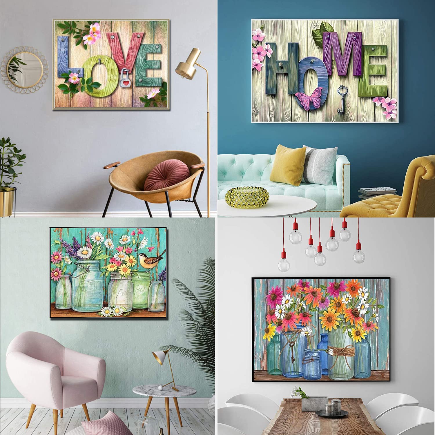Kit Diamond Painting 5D 30x40cm Per Adulti - 4 Tele Fai Da Te Con Fiori E Uccelli, Principianti