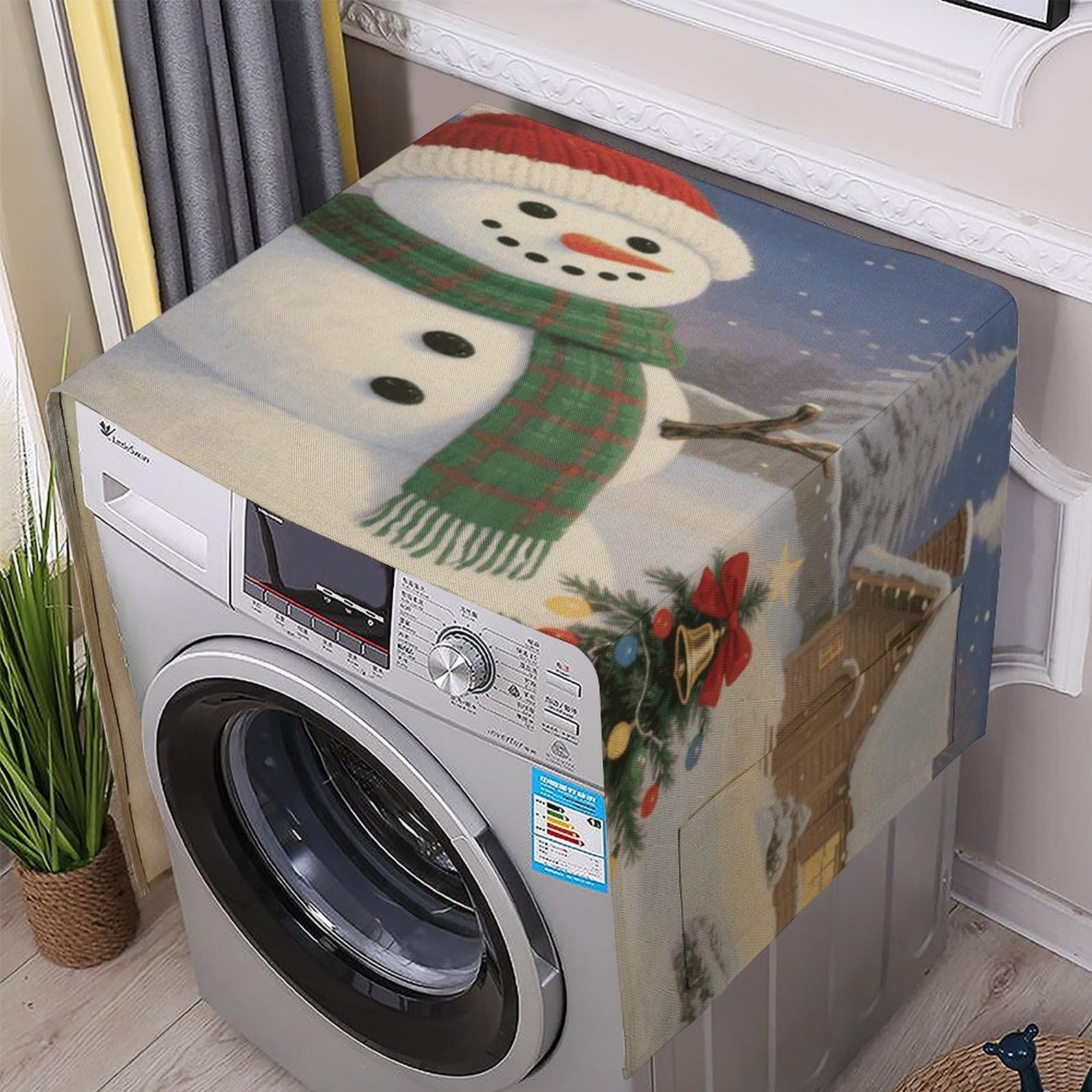 Fodpand White Washing Machine Cover For Top Load Dustproof Christmas Snowman Washer And Dryer Cover With Storage Pockets Household Appliance Covers Washable Top Protector Mat Pad For Laundry & Kitchen
