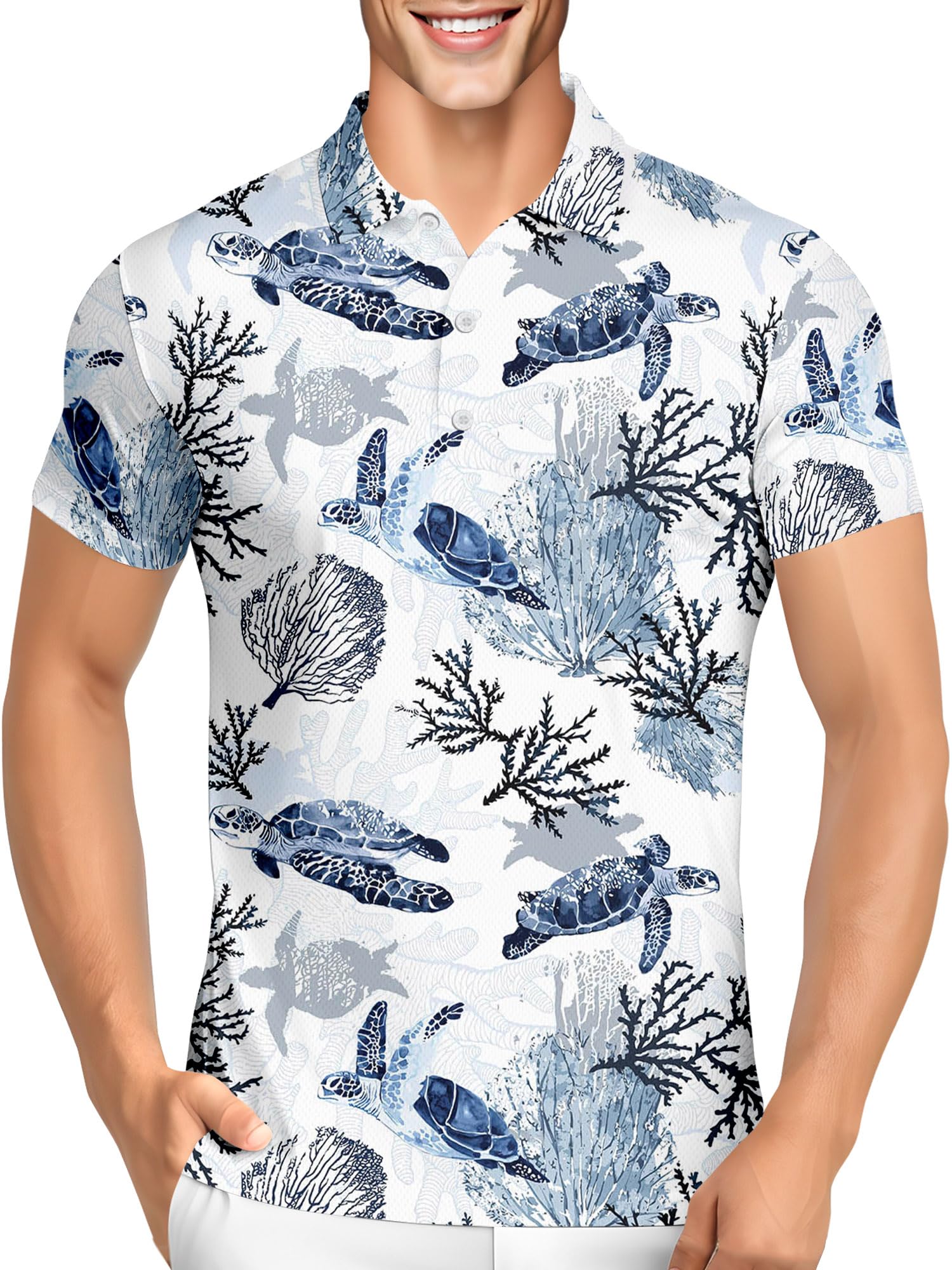 PAGYMO Golf Shirts for Men Crazy Hawaiian Print Funny Mens Polo Shirt
