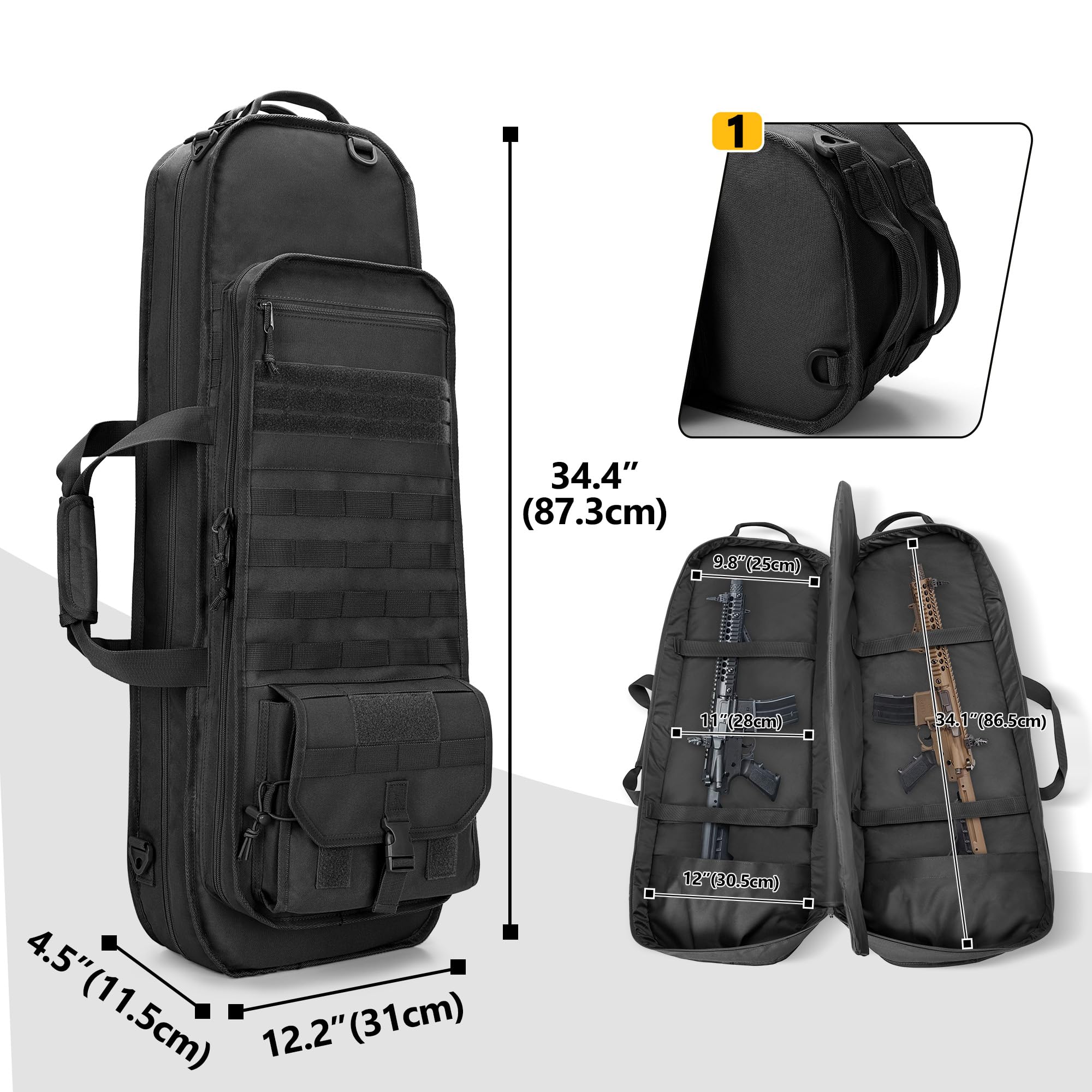 GOBUROS Tactical Rifle Bag Rucksack für 81CM Gewehre, weicher Gewehrkoffer mit 3 Magazinhaltern, gepolsterten Schultergurten, abschließbarem Reißverschluss und Molle-System für Jagd und Schießen