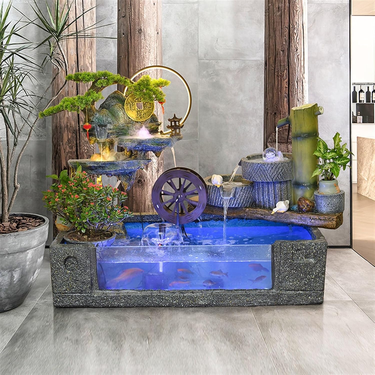 Tabletop Fountain Chinese Water Fountain, Circulating Water Courtyard Rockery Decoration, Balcony Garden Fish Pond Landscaping Tabletop Water Fountain (Color : B)