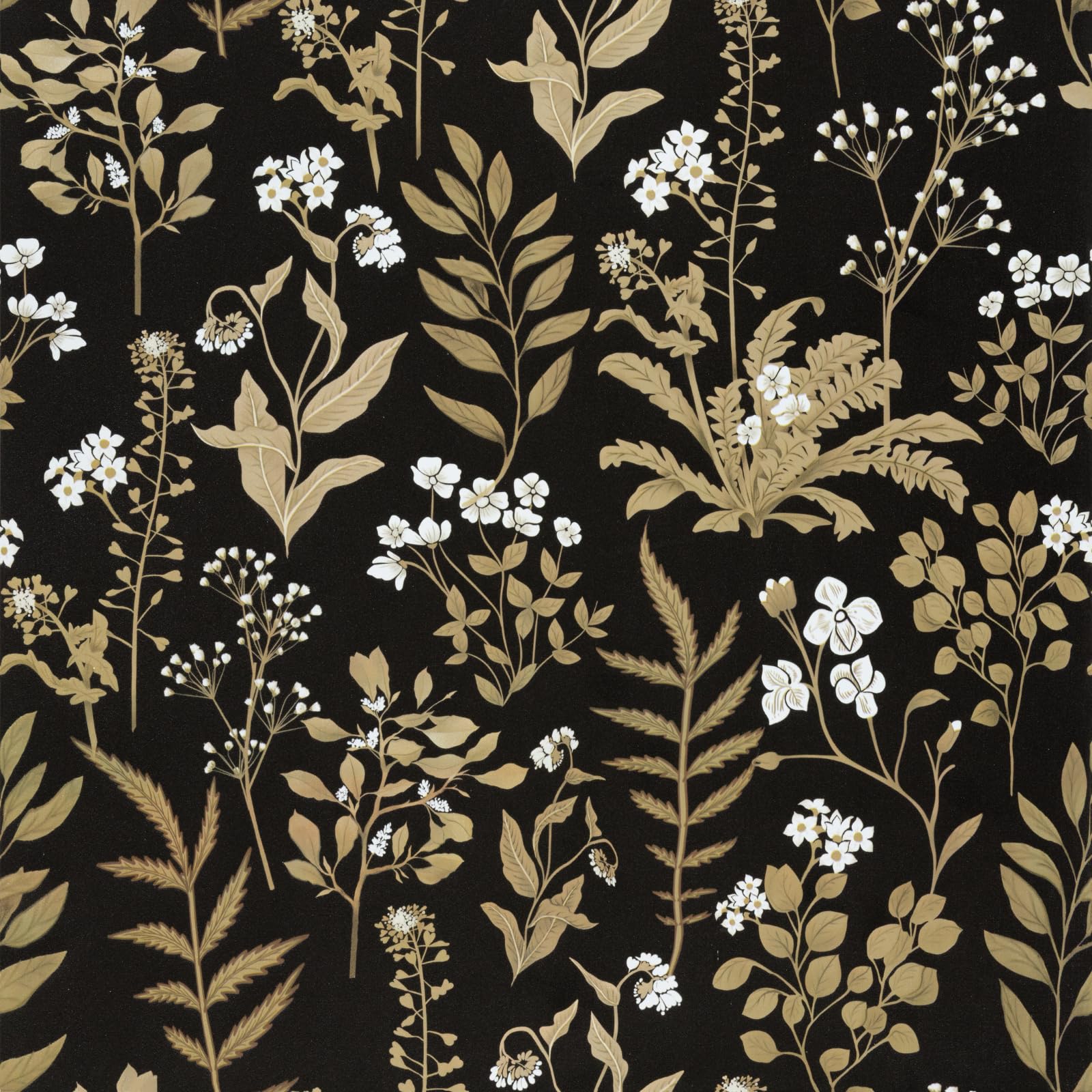 Abyssaly Vintage Floral Wallpaper Peel and Stick Boho, Black and Gold Academic Contact Paper, Self Adhesive Removable Moody Wallpaper for Wall