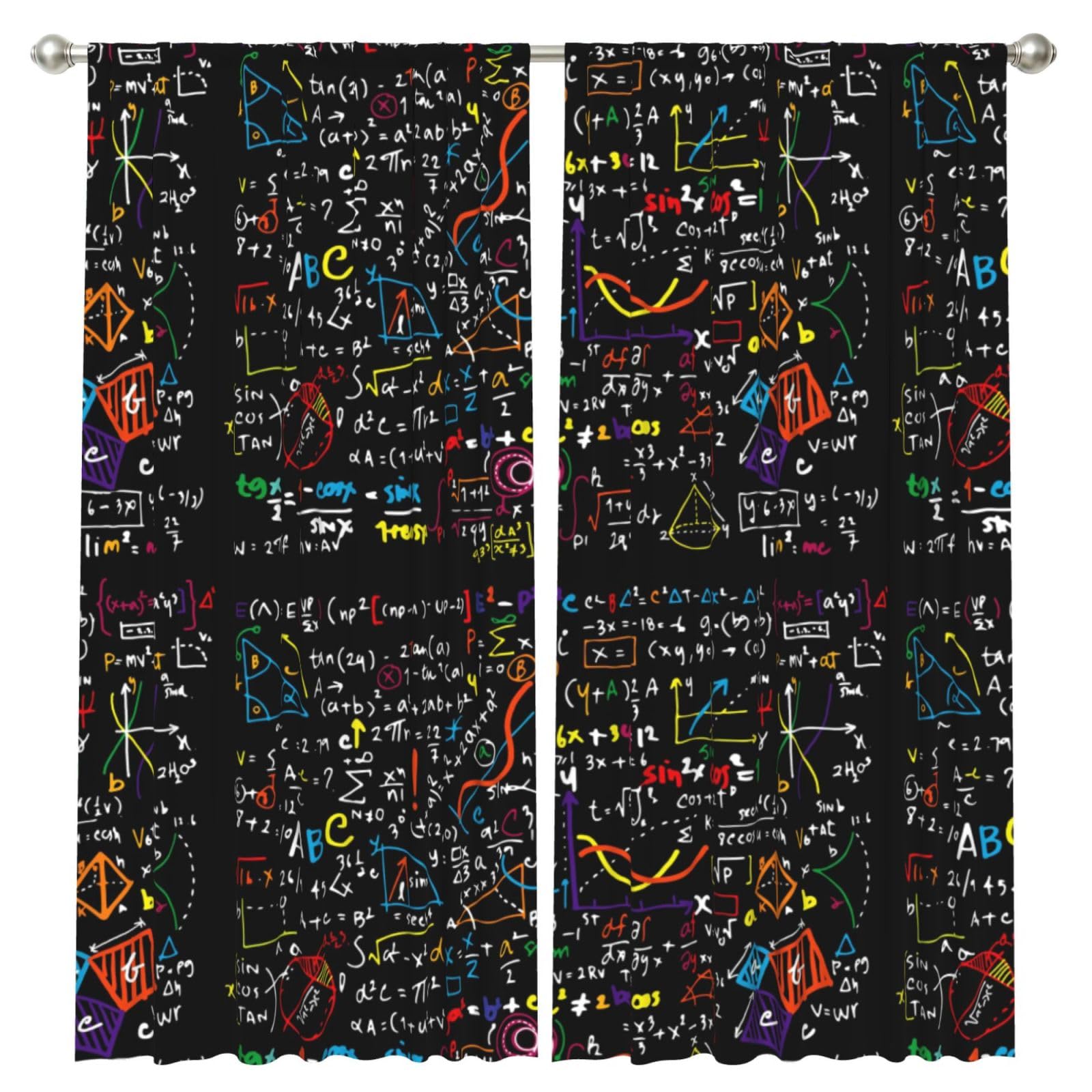 InOmak Math Formula, 2 Panels Window Curtains 52 x 84 Inch Blackout Curtains for Living Room Bedroom