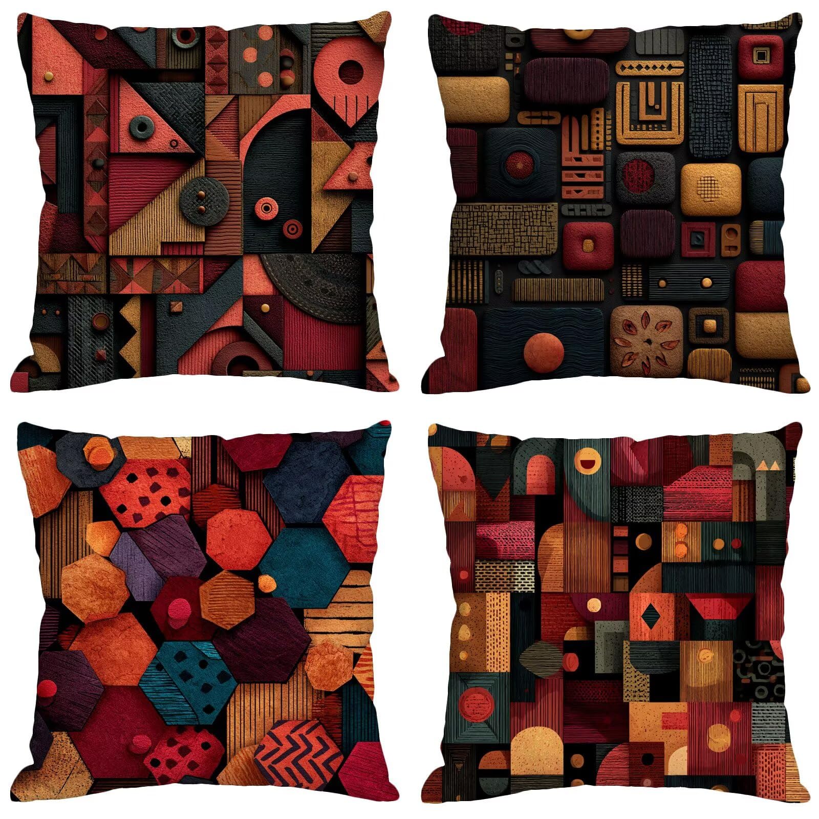 Cuscini per Divano Rosso Cuscini da Esterno 80x80 cm Set di 4 Impermeabili Velluto Copricuscini Divano con Cerniera Invisibile Cuscino Quadrato, Cortile Giardino Balcone Decorativi Astratto m-247