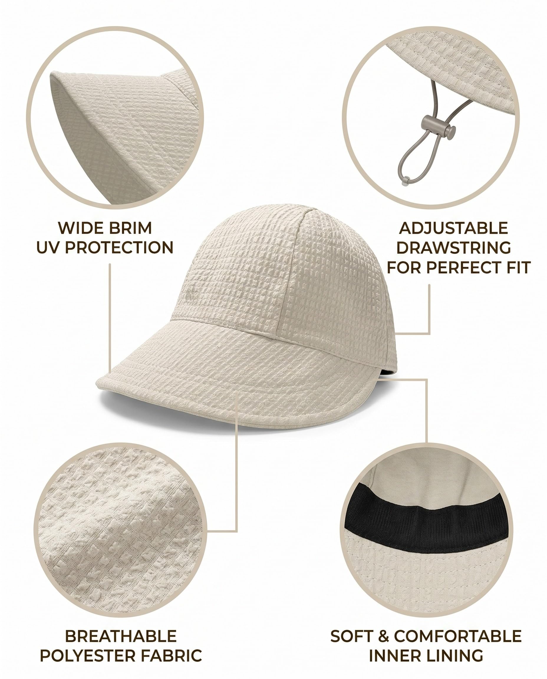 Polyester Sonnenhut Damen,Einstellbar 54-60cm,UV-Schutz,Weitkrempig,Faltbar,Leicht,Sommer Sonnenschutzmütze Für Strand,Reisen,Outdoor Aktivitäten