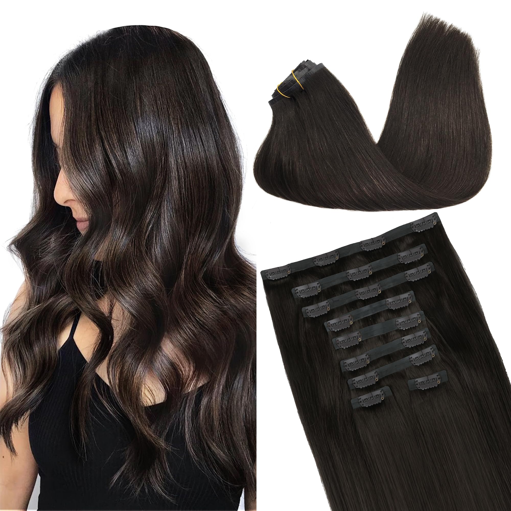 GOO GOO Clip in Hair Extensions Human Hair, 22inch 120g 7Pcs, #1B Natural black, Hair extensions for women, Human Hair Extensions Clip in — view 97