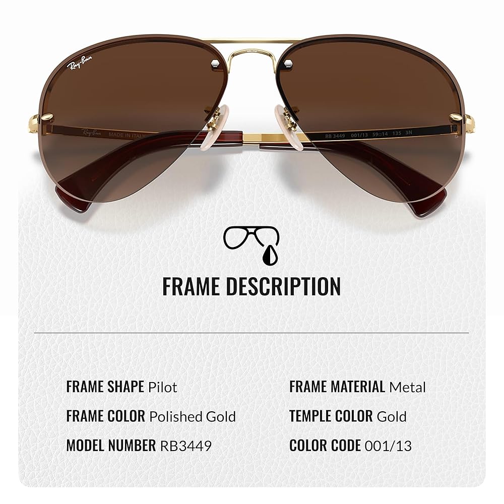 Ray Ban サングラス RB3449 Sunglasses in Arista Gold and Brown Gradient - RB3449