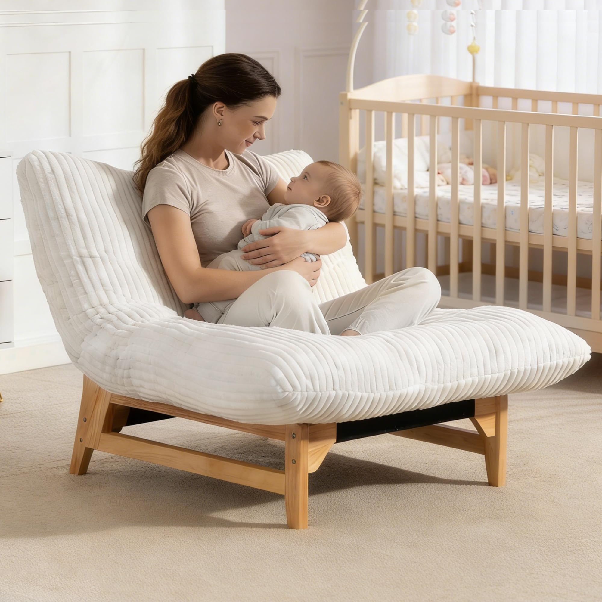 FUNECORP Großer Cord Sitzsack Sessel mit Holzrahmen | Bequemer Cloud Lounge Sessel für Erwachsene | Dekorativer Lesesessel für Wohnzimmer, Schlafzimmer, Lounge