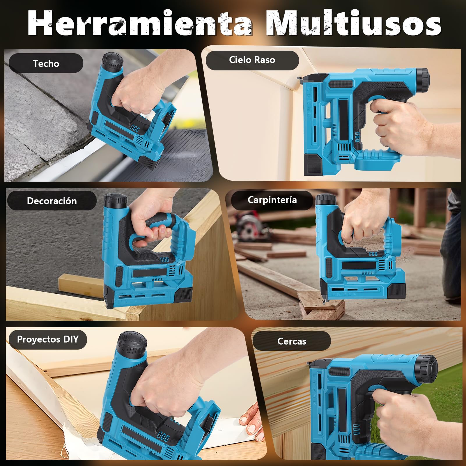 18GA Pistola de clavos inalámbrica con batería, clavador de 2 en 1, compatible con Makita 21V, profundidad ajustable, luz LED, incluye 1000 clavos + 1000 grapas, para trabajos de bricolaje en